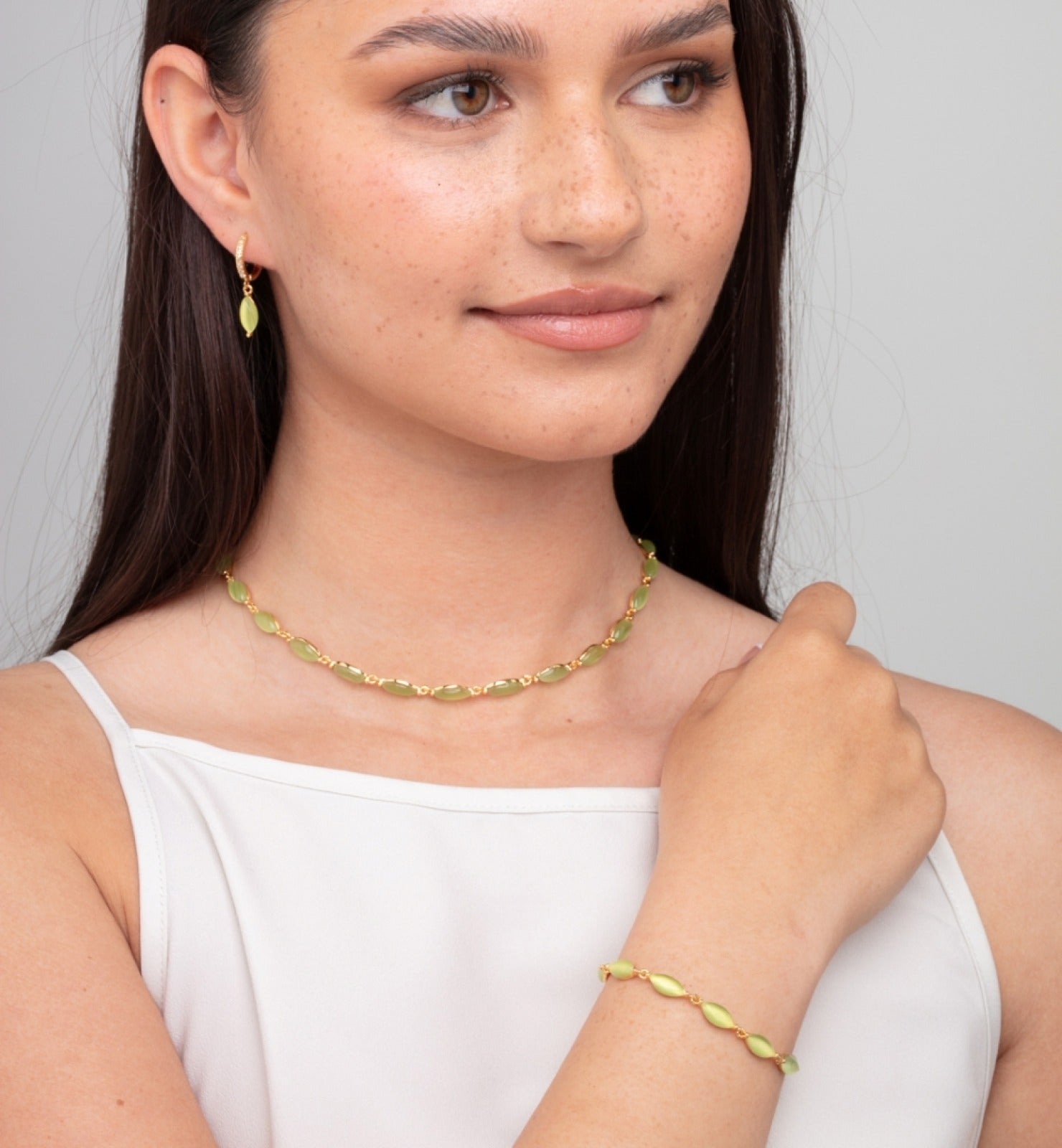 Nekomeishi Green Cats Eye Bracelet 18K Gold Plated Semi Precious Stone  18K Gold Plated by Uchi & Soto Jewellery