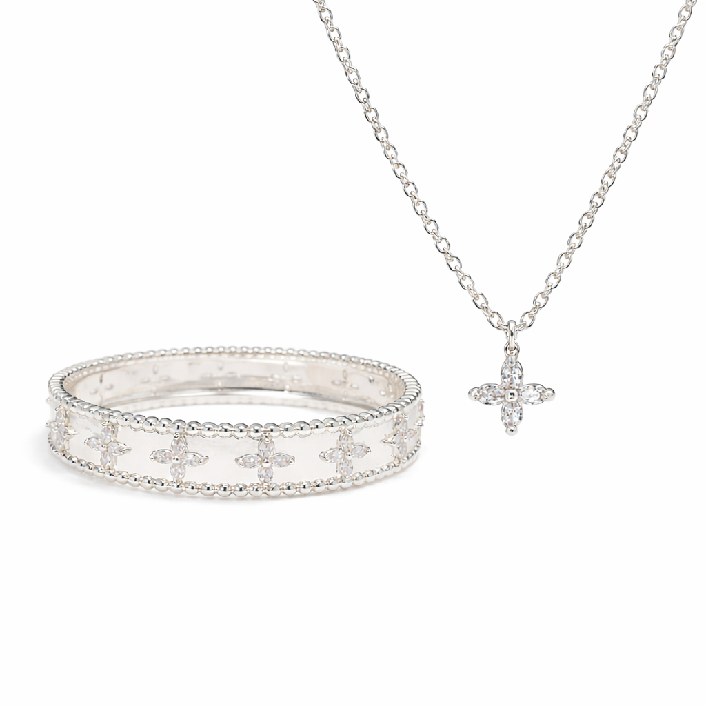 Kinmokusei Silver Bead Bangle + Necklace