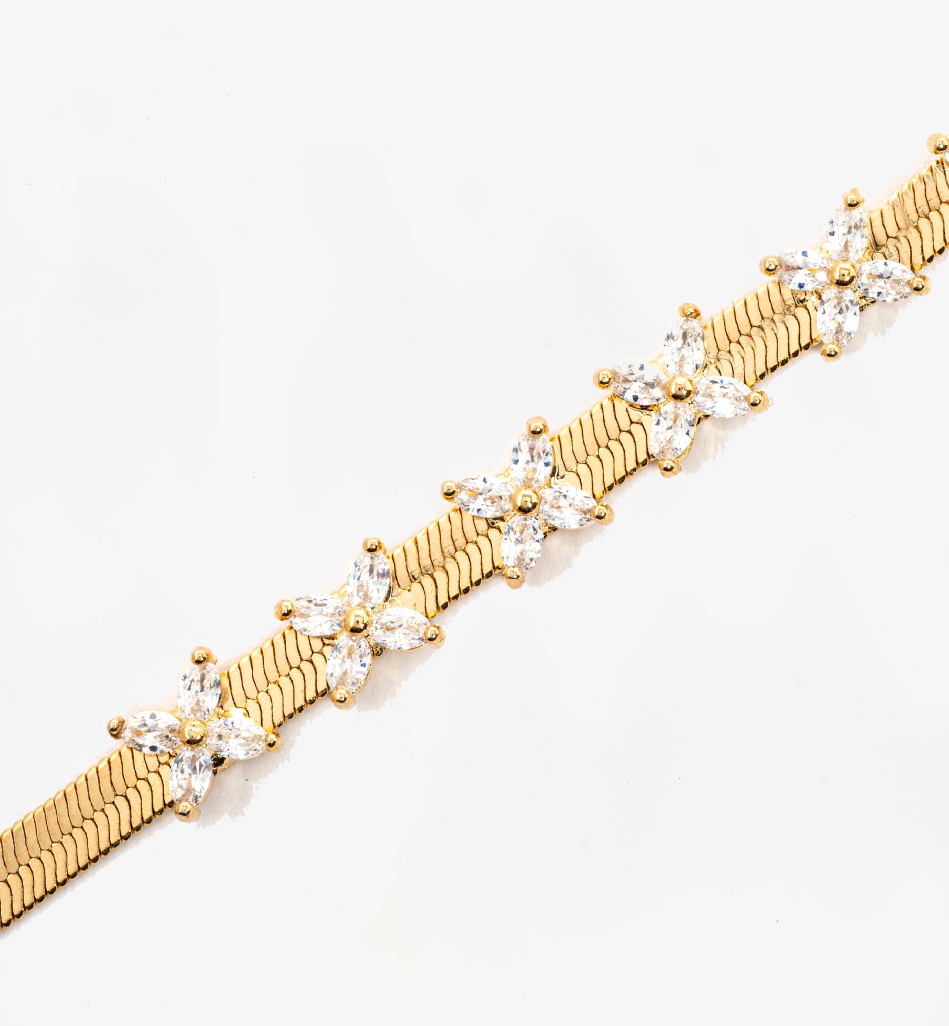 Kinmokusei Gold Chain Floral Necklace 18K Gold Plated Cz Rhinestones 18K Gold Plated by Uchi & Soto Jewellery