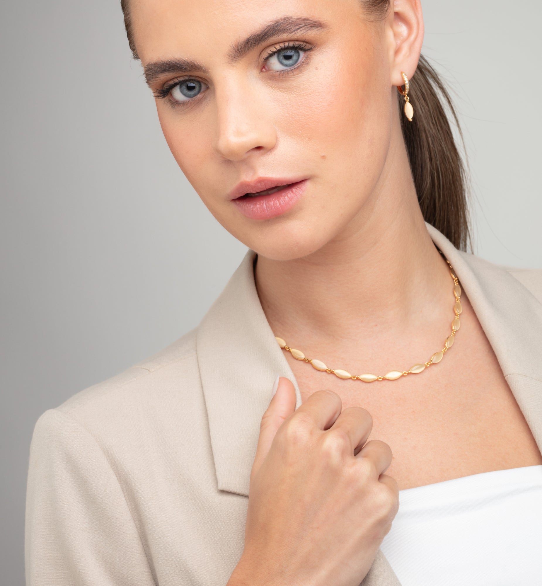 Nekomeishi Cream Cats Eye Necklace 18K Gold Plated Semi Precious Stone 18K Gold Plated by Uchi & Soto Jewellery