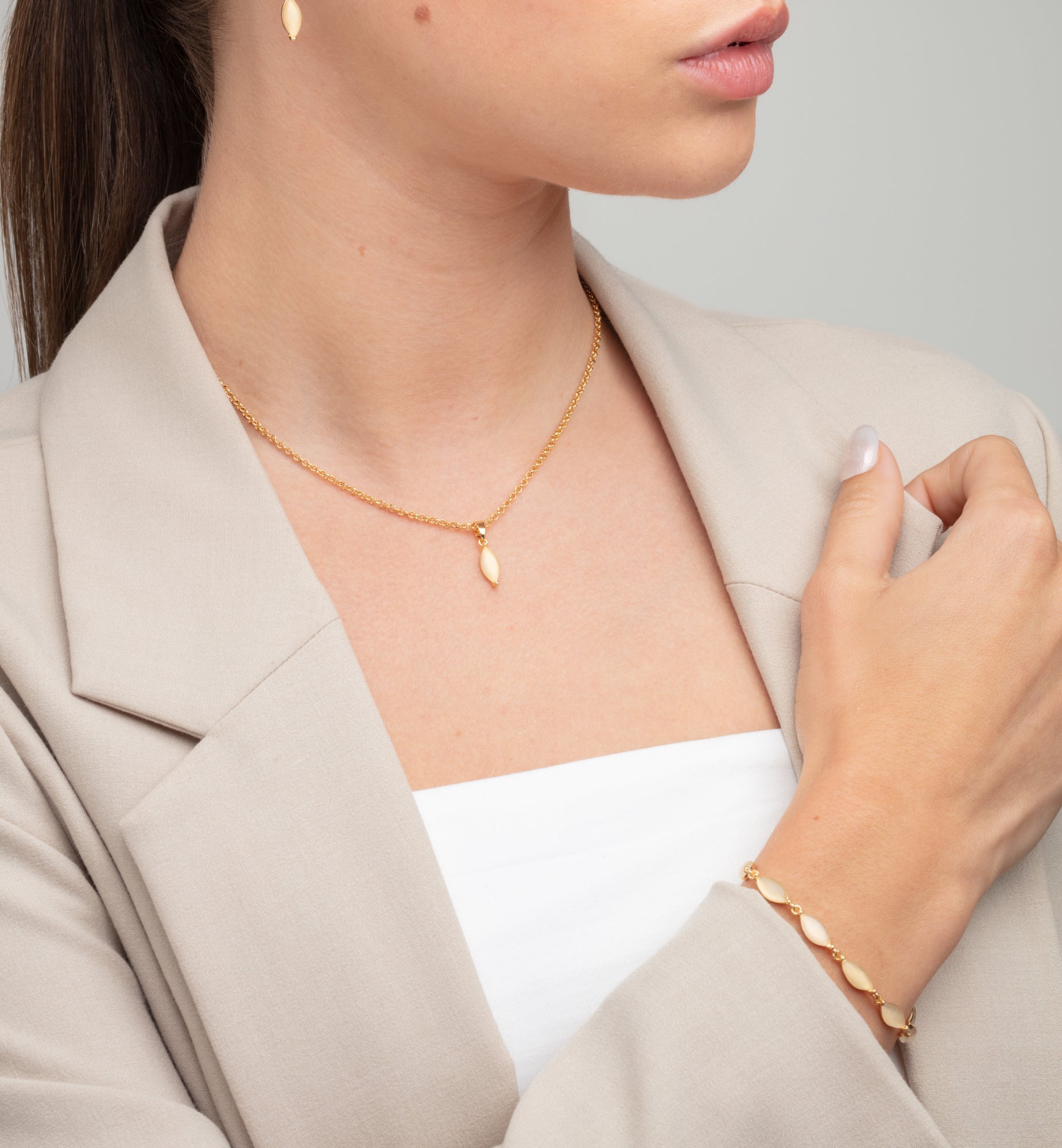 Nekomeishi Cream Cats Eye Bracelet 18K Gold Plated Semi Precious Stone  18K Gold Plated by Uchi & Soto Jewellery