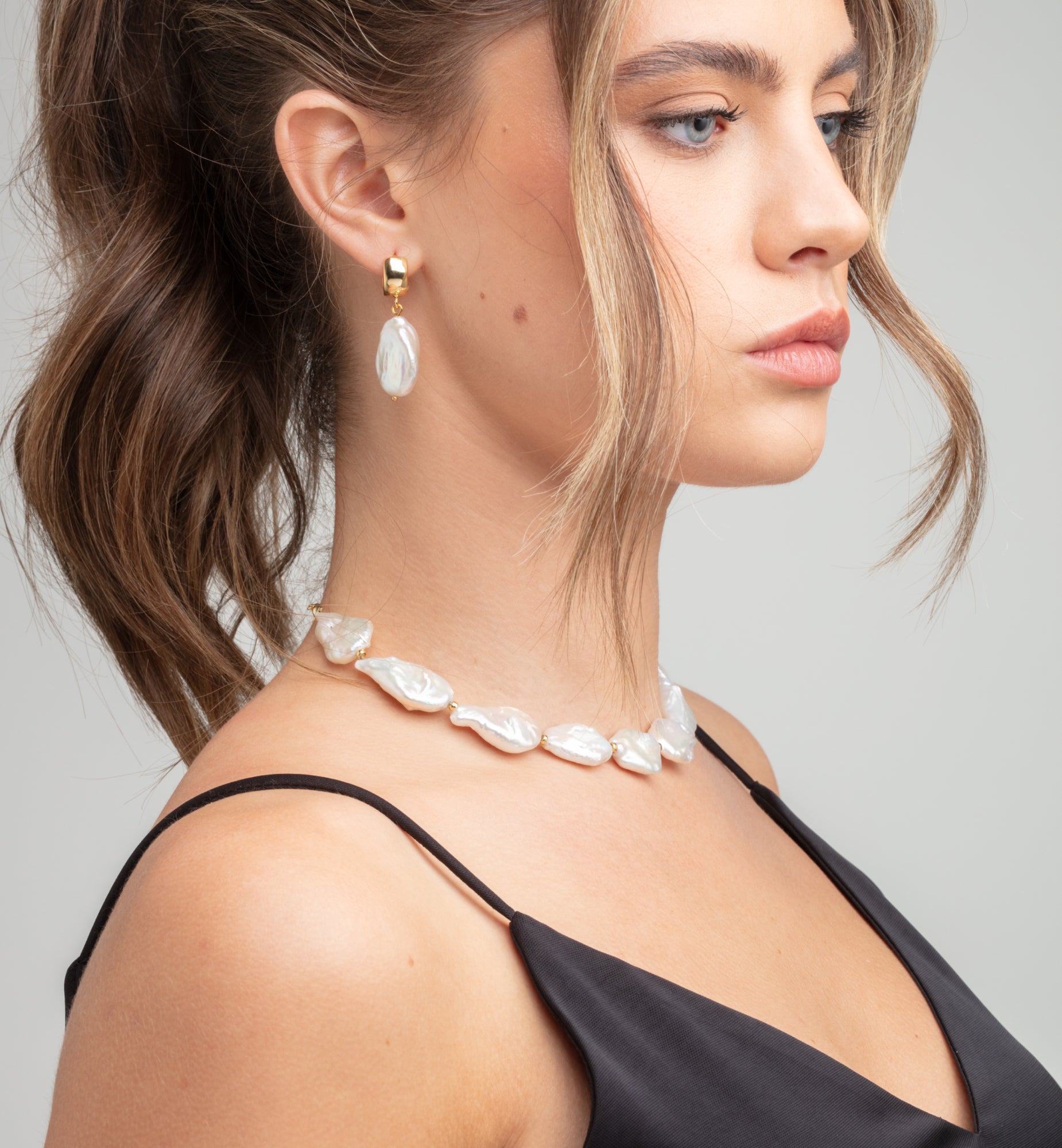 Shinju Gold Baroque Pearl Earrings