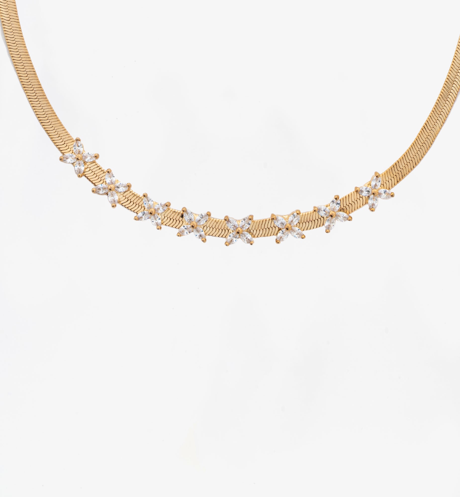 Kinmokusei Gold Chain Floral Necklace 18K Gold Plated Cz Rhinestones 18K Gold Plated by Uchi & Soto Jewellery