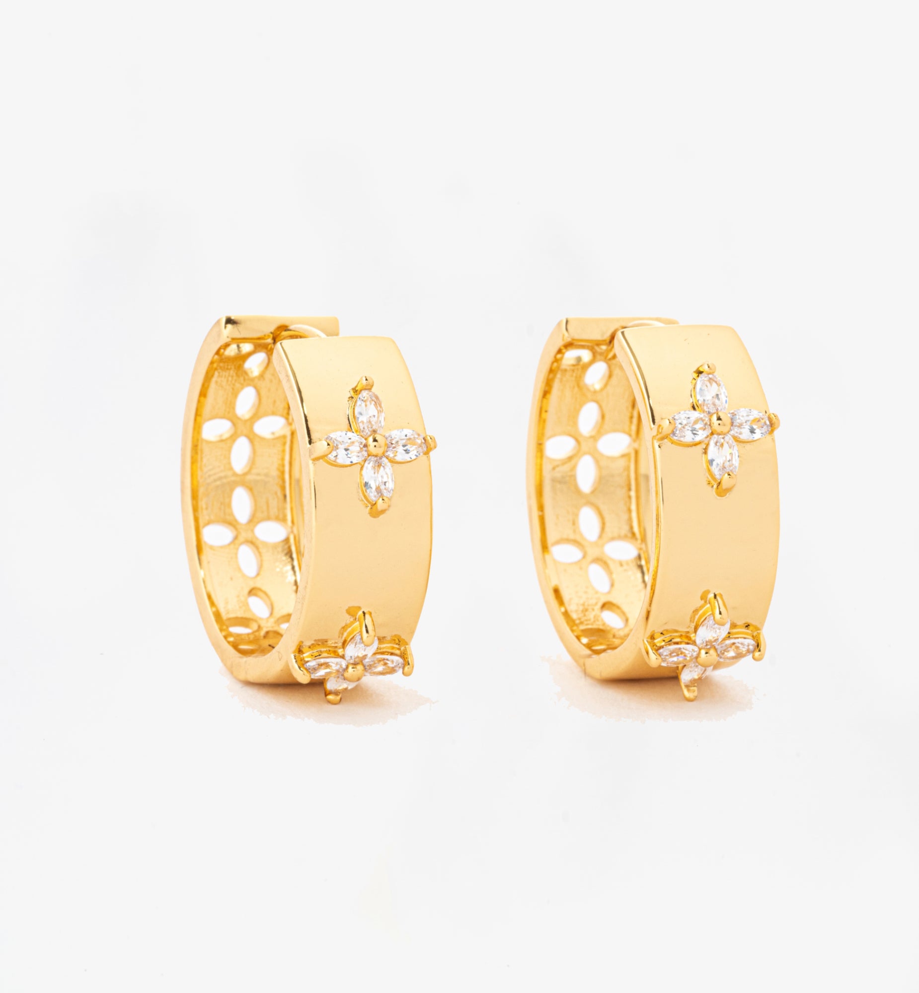 Kinmokusei Gold Floral Hoops 18K Gold Plated Cz Rhinestone 18K Gold Plated by Uchi & Soto Jewellery
