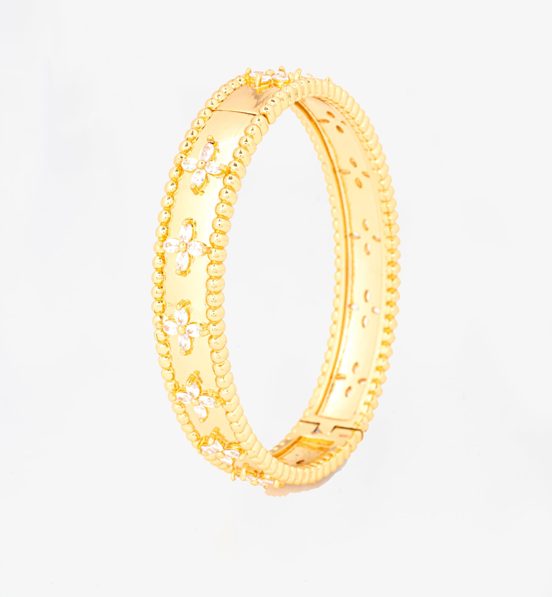 Kinmokusei Gold Flower Beaded Bangle 18K Gold Plated Cz Rhinestones 18K Gold Plated by Uchi & Soto Jewellery