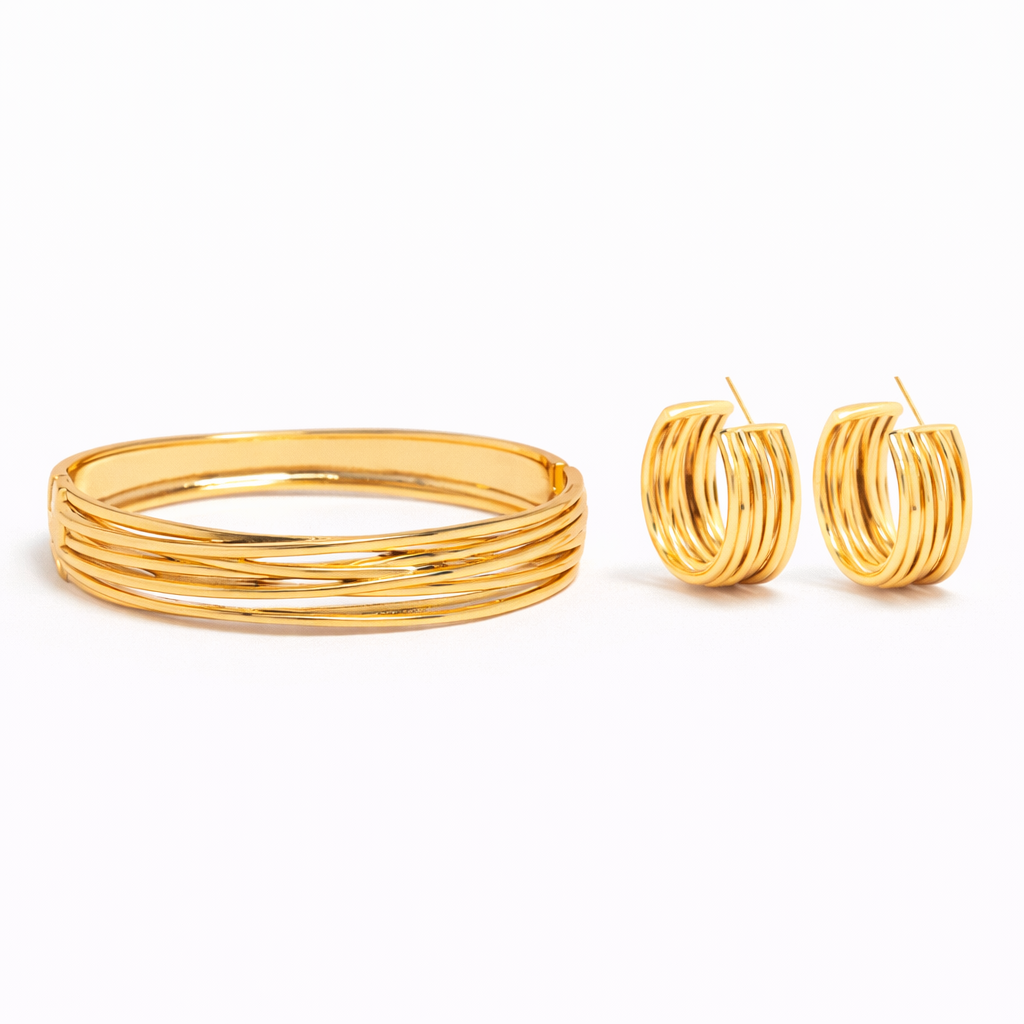 Nami Gold Twist Earrings + Bangle