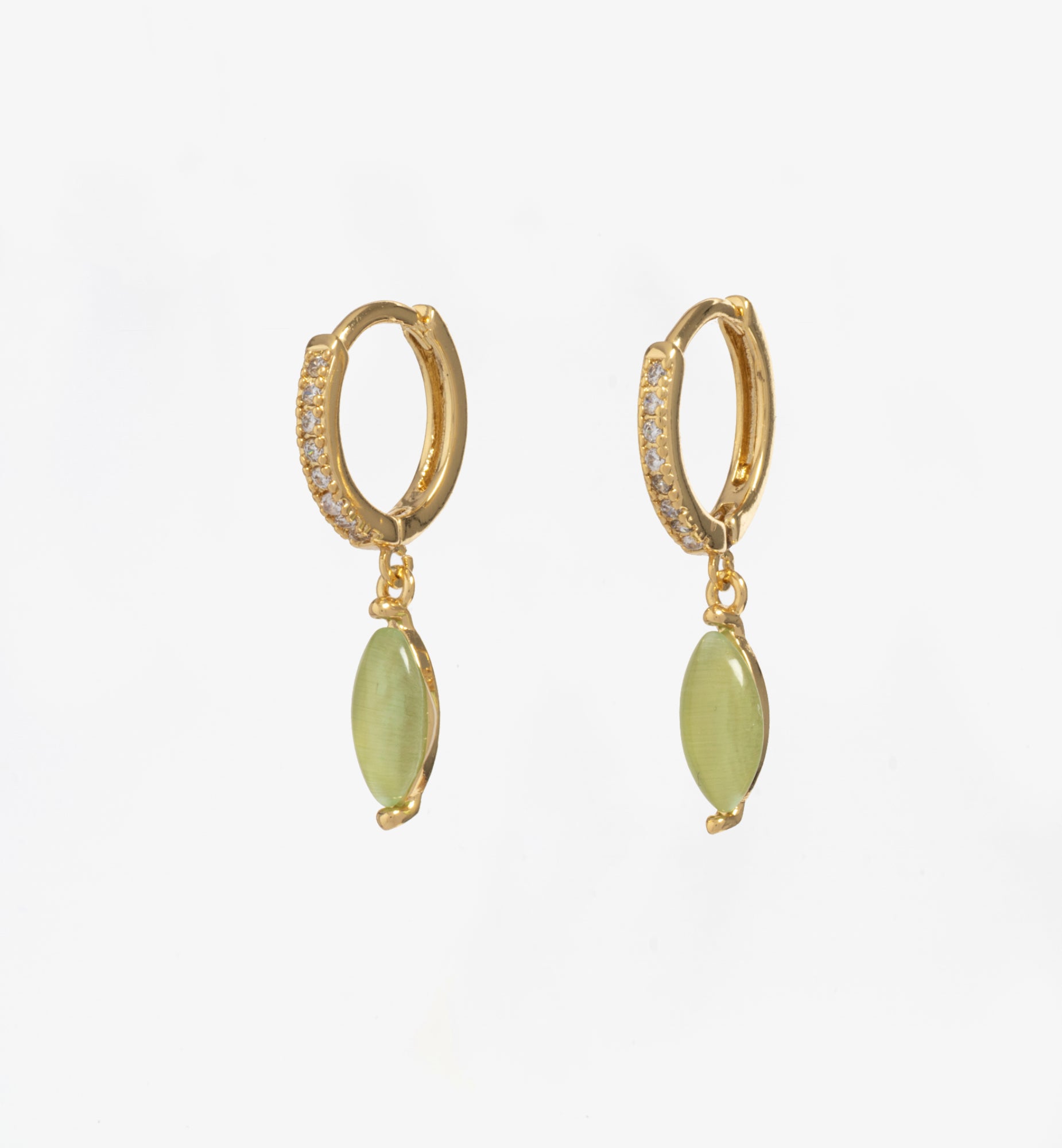 Nekomeishi Green Cats Eye Earrings 18K Gold Plated Semi Precious Stone 18K Gold Plated by Uchi & Soto Jewellery