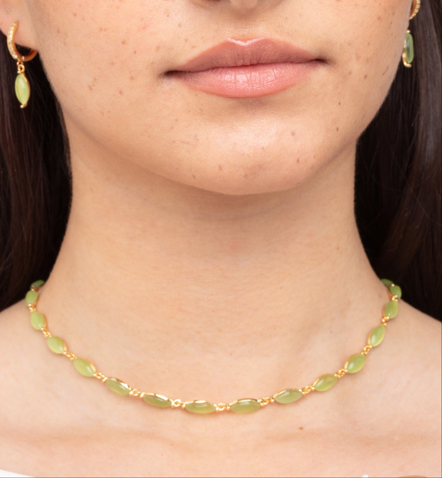 Nekomeishi Green Cats Eye Necklace 18K Gold Plated Semi Precious Stone 18K Gold Plated by Uchi & Soto Jewellery