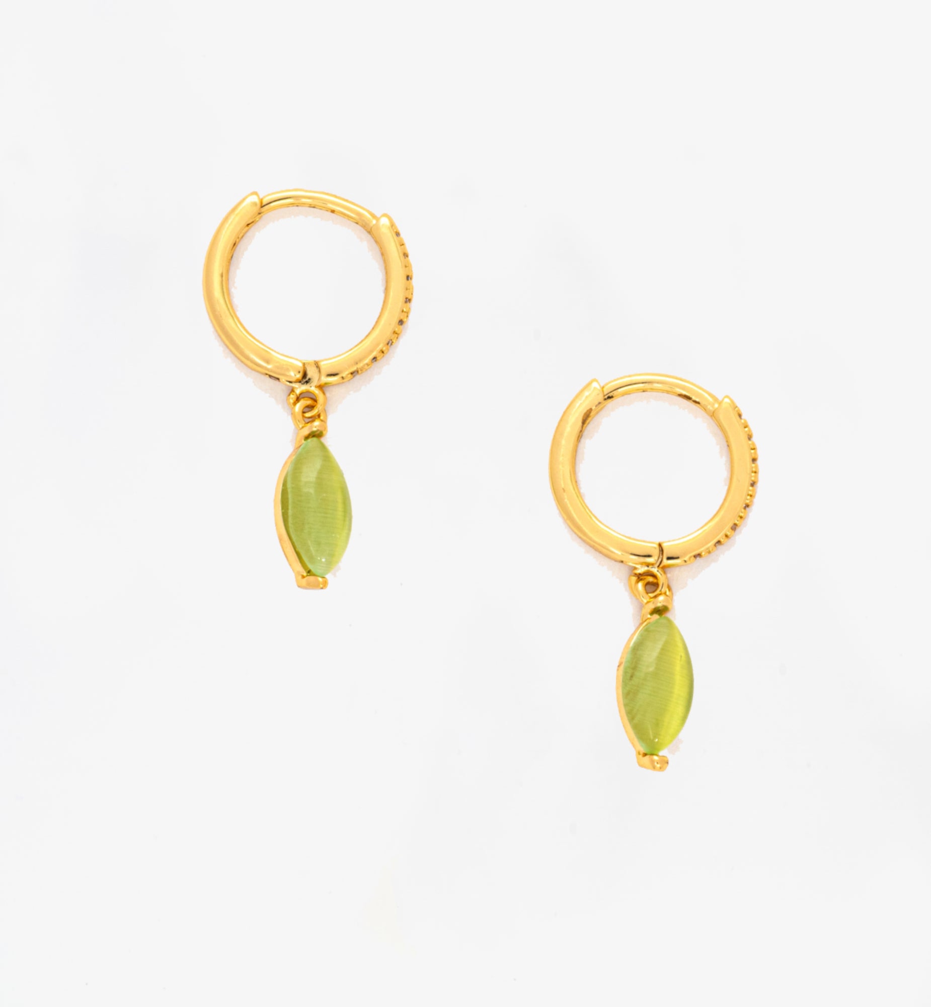 Nekomeishi Green Cats Eye Earrings 18K Gold Plated by Uchi & Soto Jewellery