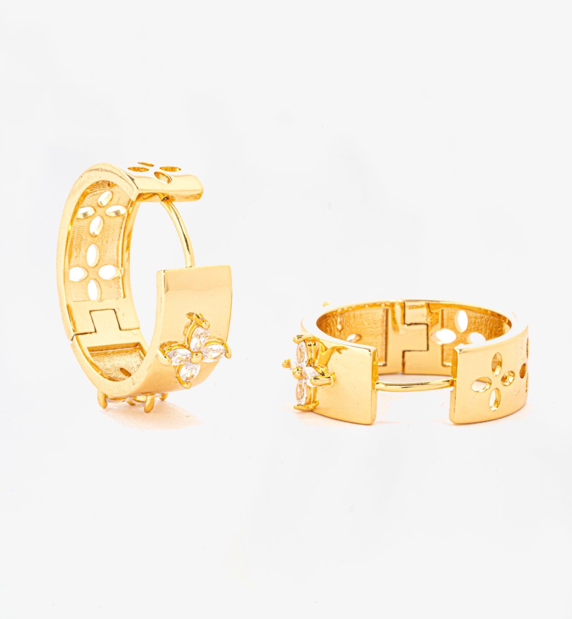 Kinmokusei Gold Floral Hoops 18K Gold Plated Cz Rhinestone 18K Gold Plated by Uchi & Soto Jewellery