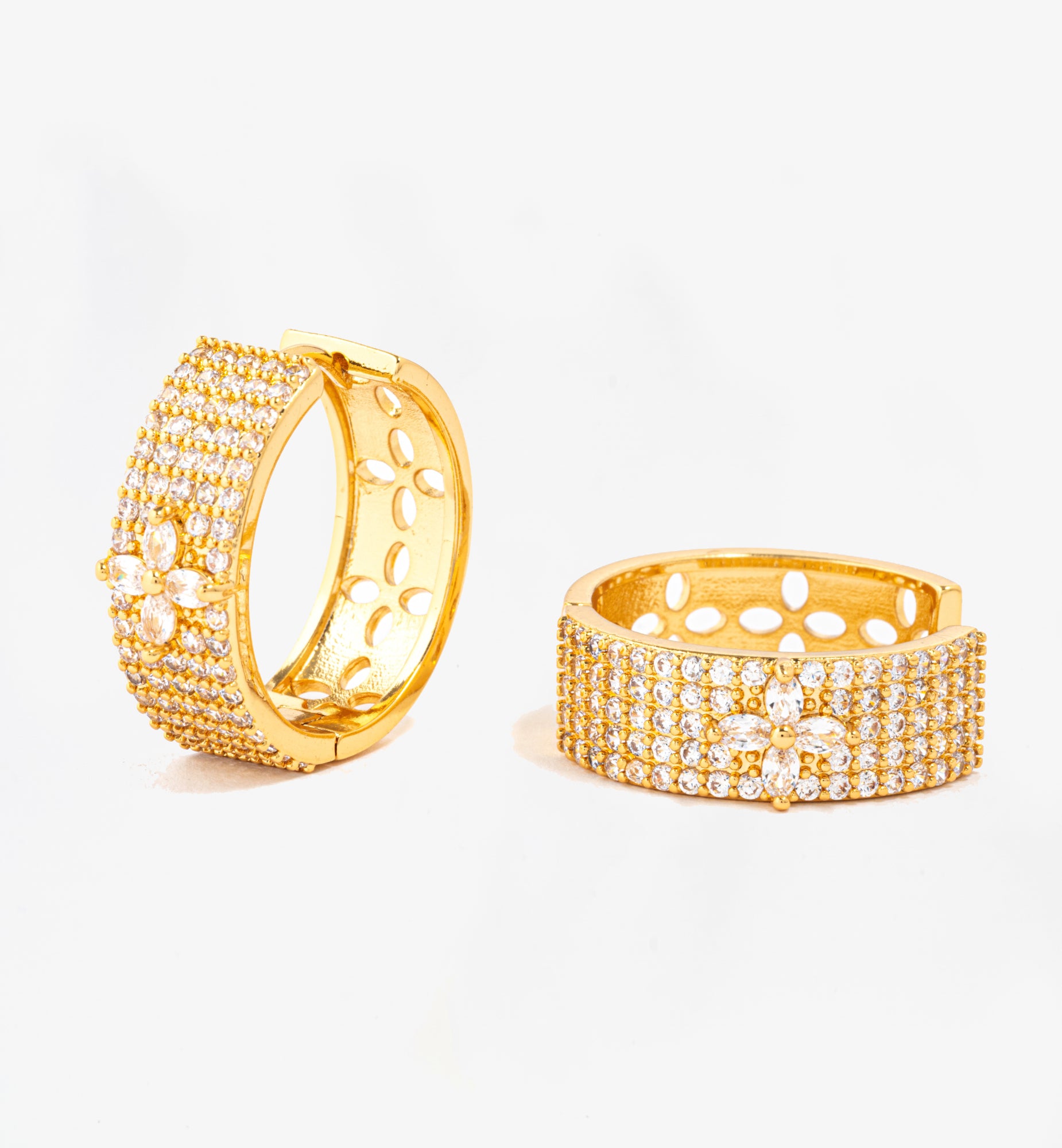 Kinmokusei Gold Floral Pave Hoops 18K Gold Plated Cz Rhinestones 18K Gold Plated by Uchi & Soto Jewellery