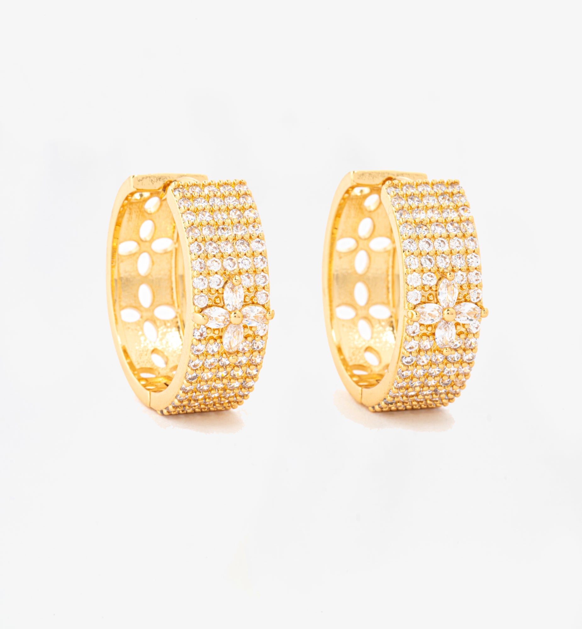 Kinmokusei Gold Floral Pav Hoops 18K Gold Plated by Uchi & Soto Jewellery