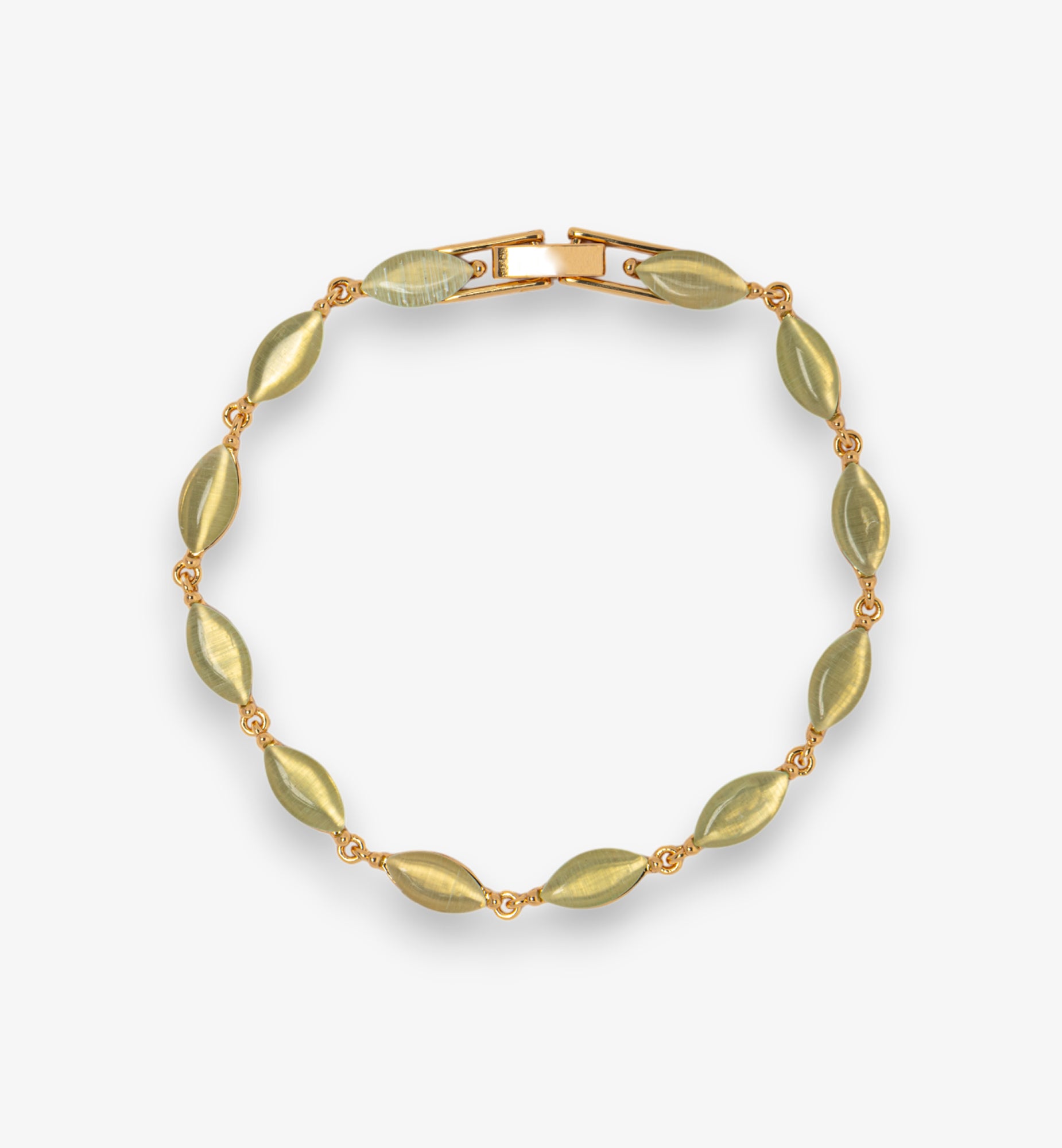 Nekomeishi Green Cats Eye Bracelet 18K Gold Plated by Uchi & Soto Jewellery