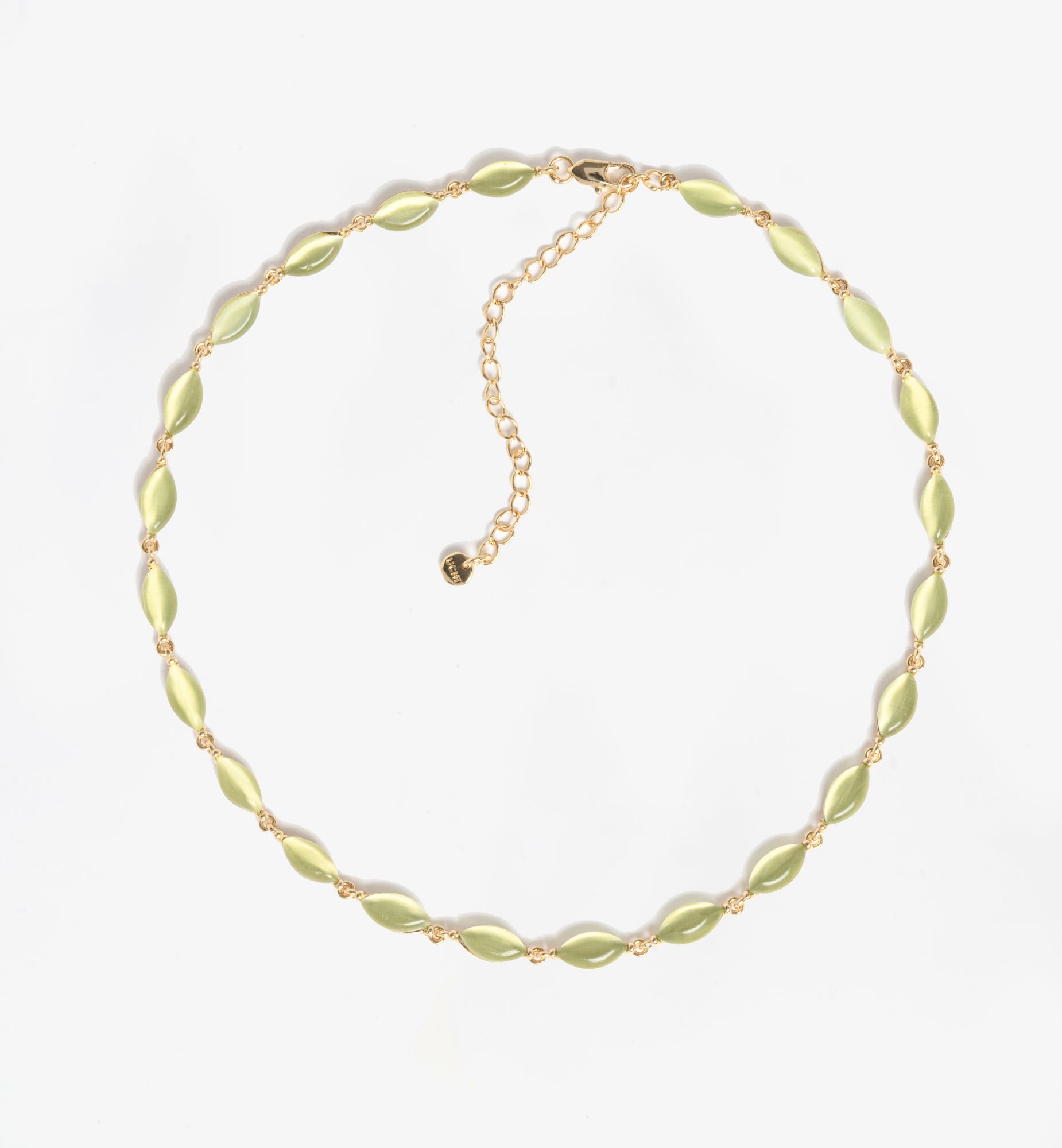 Nekomeishi Green Cats Eye Necklace 18K Gold Plated by Uchi & Soto Jewellery