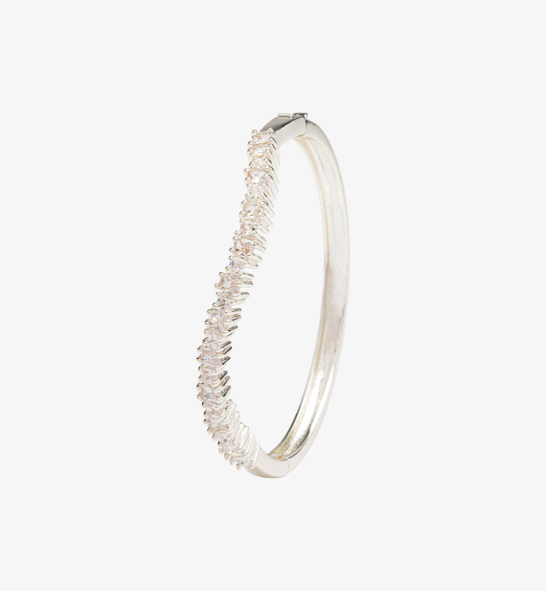 Nami Silver Stone Wave Bangle 925 Silver Plated Cz Rhinestones 925 Sterling Silver by Uchi & Soto Jewellery
