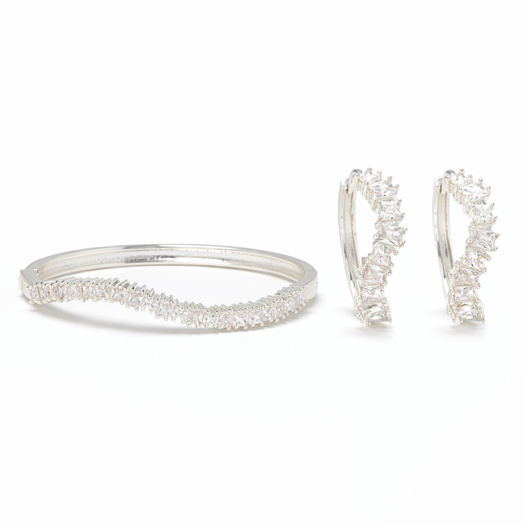 Nami Silver Stone Wave Earrings + Bangle