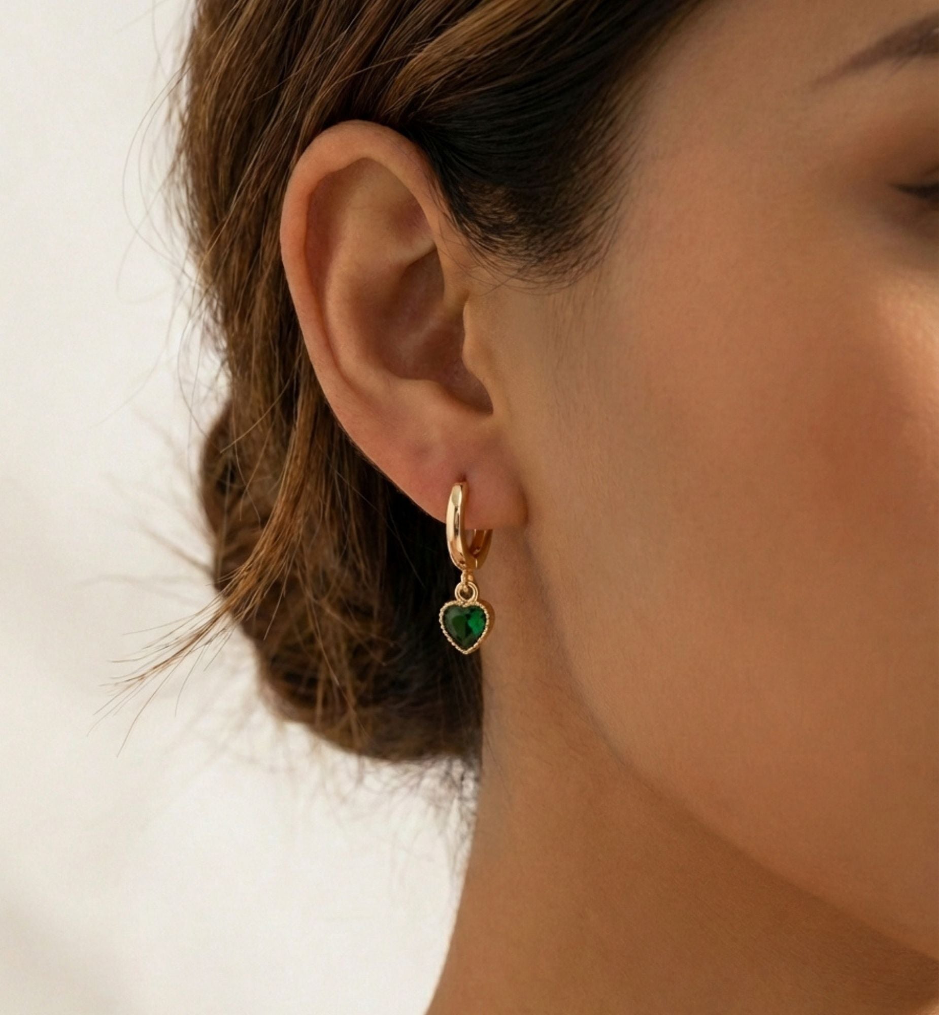 Kokoro Green Heart Hoop Earrings