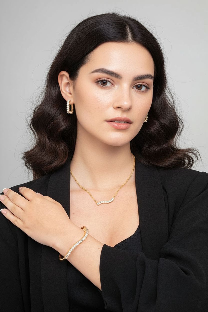 WOMEN WEARING NAMI TWIST CZ RHINESTONE JEWELLERY