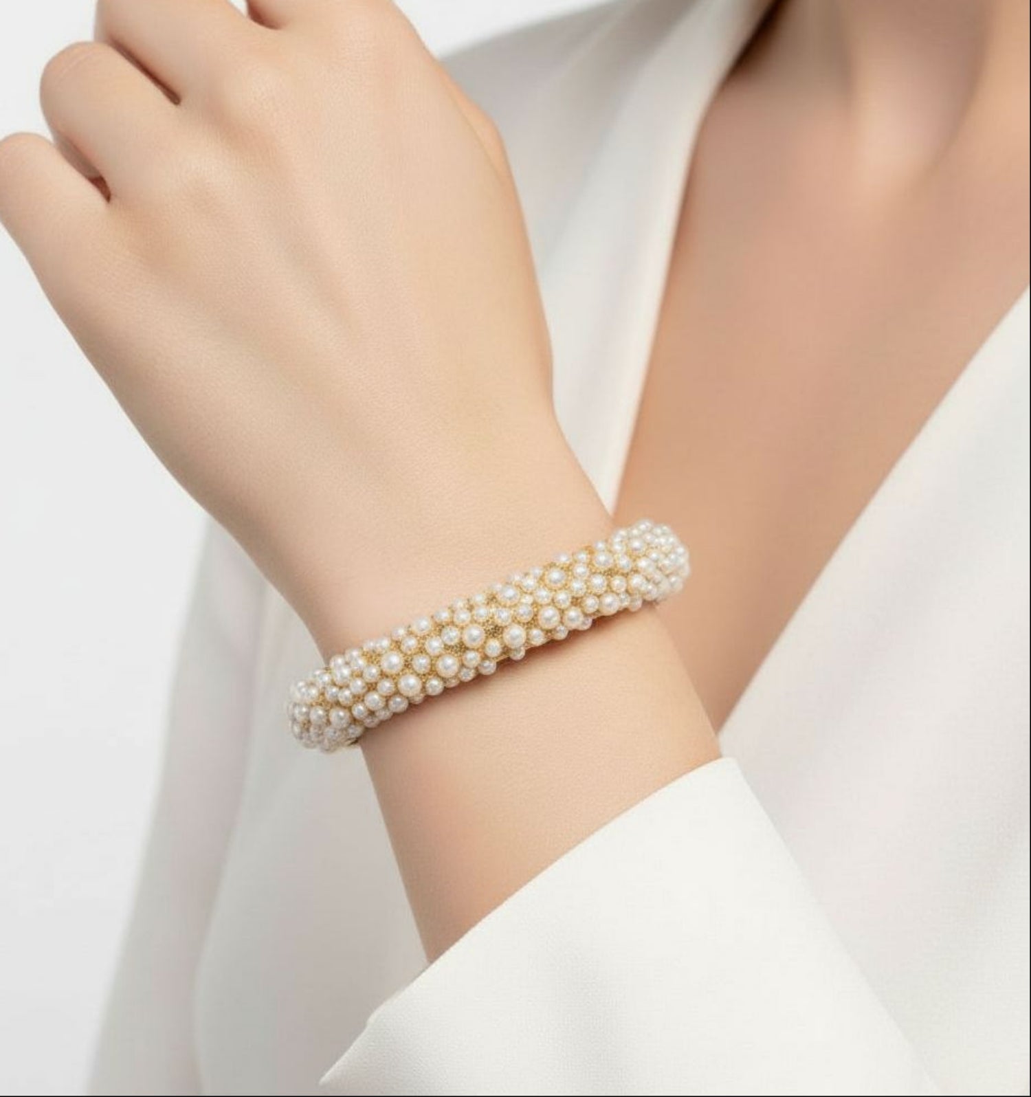 Shinju Gold Chunky Pearl Bangle + Earrings
