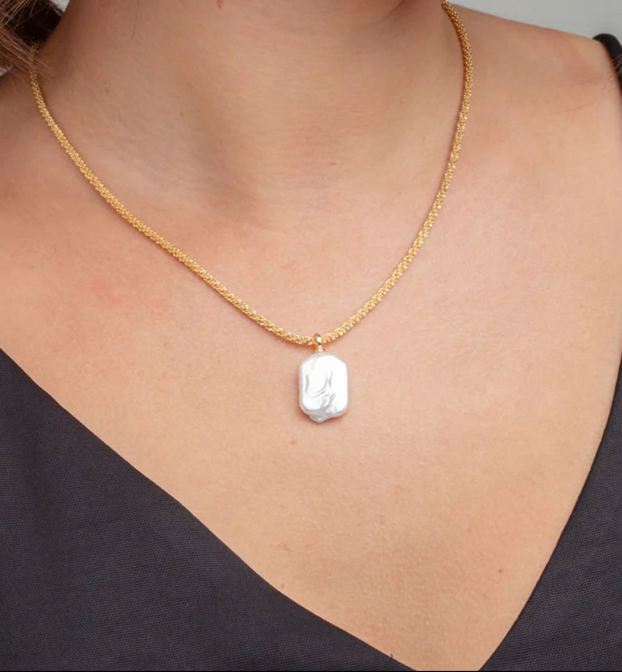 Shinju Gold Square Pearl Necklace 18K Gold Plated Baroque Pearls 18K Gold Plated by Uchi & Soto Jewellery