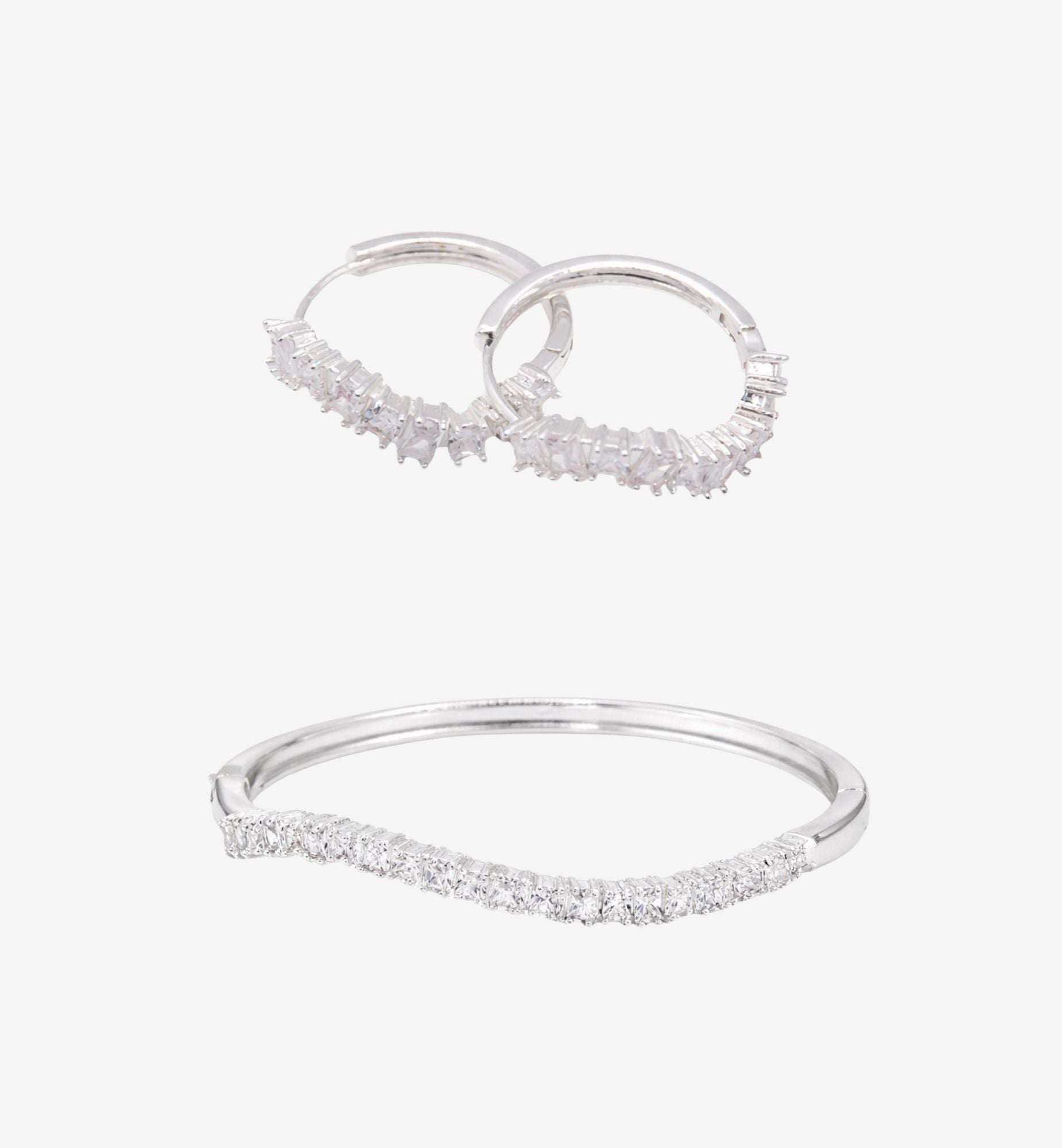 Nami Silver Stone Wave Earrings + Bangle