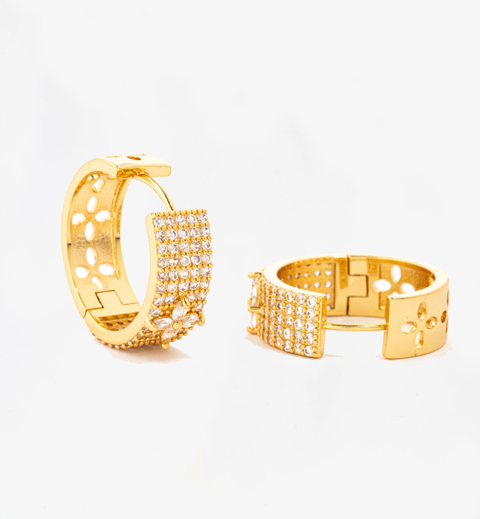 Kinmokusei Gold Floral Pave Hoops 18K Gold Plated Cz Rhinestones 18K Gold Plated by Uchi & Soto Jewellery