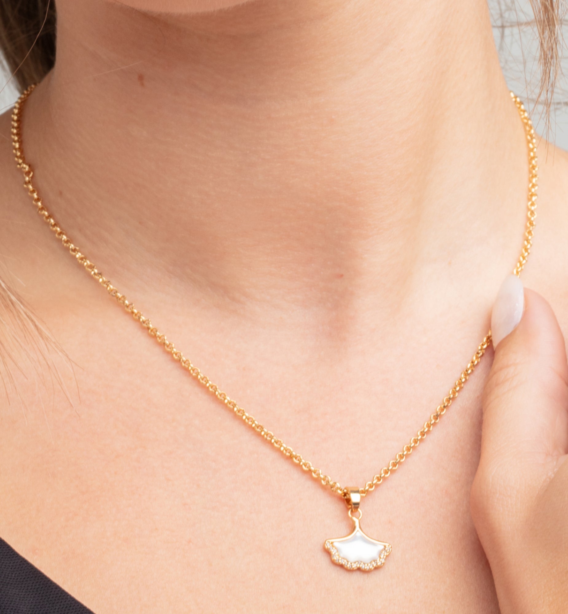 Gingko Gold Pendant Necklace 18K Gold Plated Shell 18K Gold Plated by Uchi & Soto Jewellery