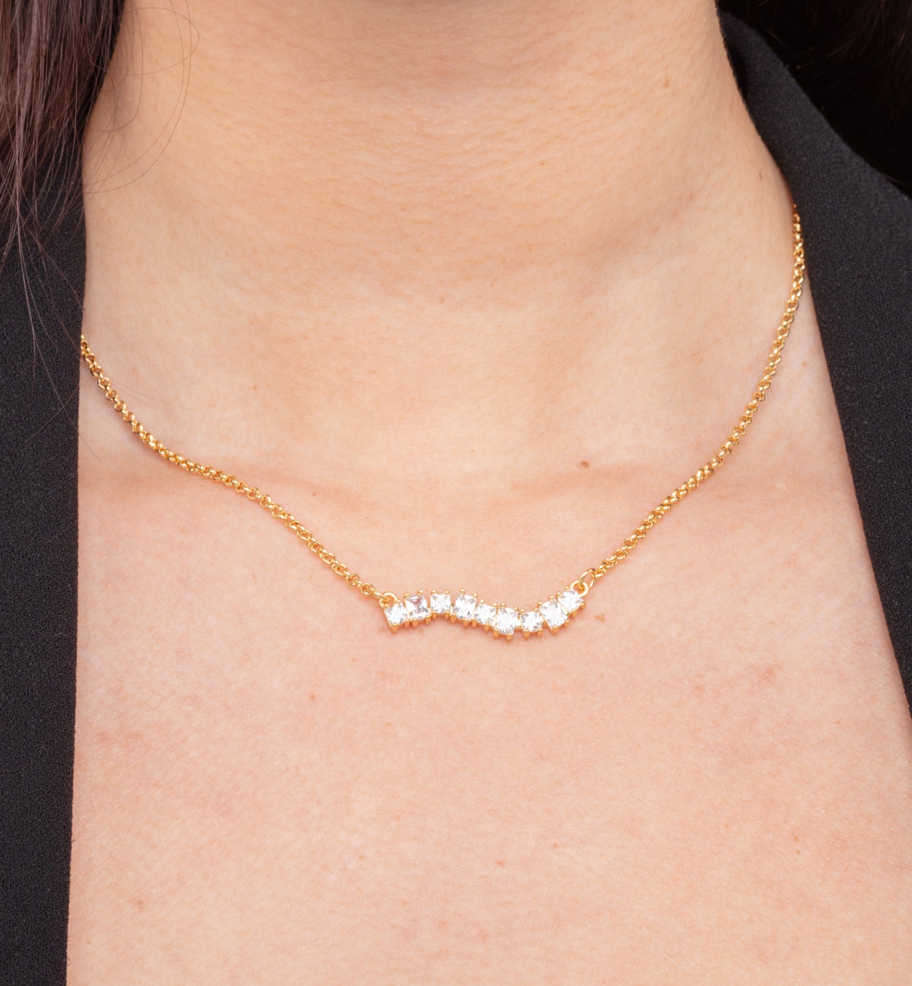 Nami Gold Stone Wave Necklace 18K Gold Plated Cz Rhinestones 18K Gold Plated by Uchi & Soto Jewellery