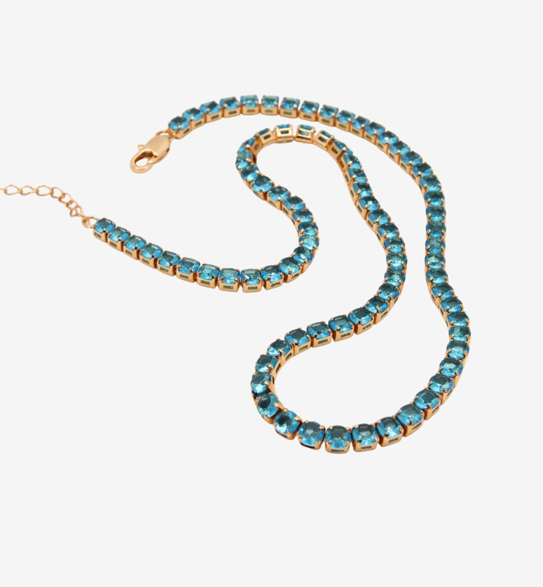 Shikaku Blue and Gold Tennis Necklace