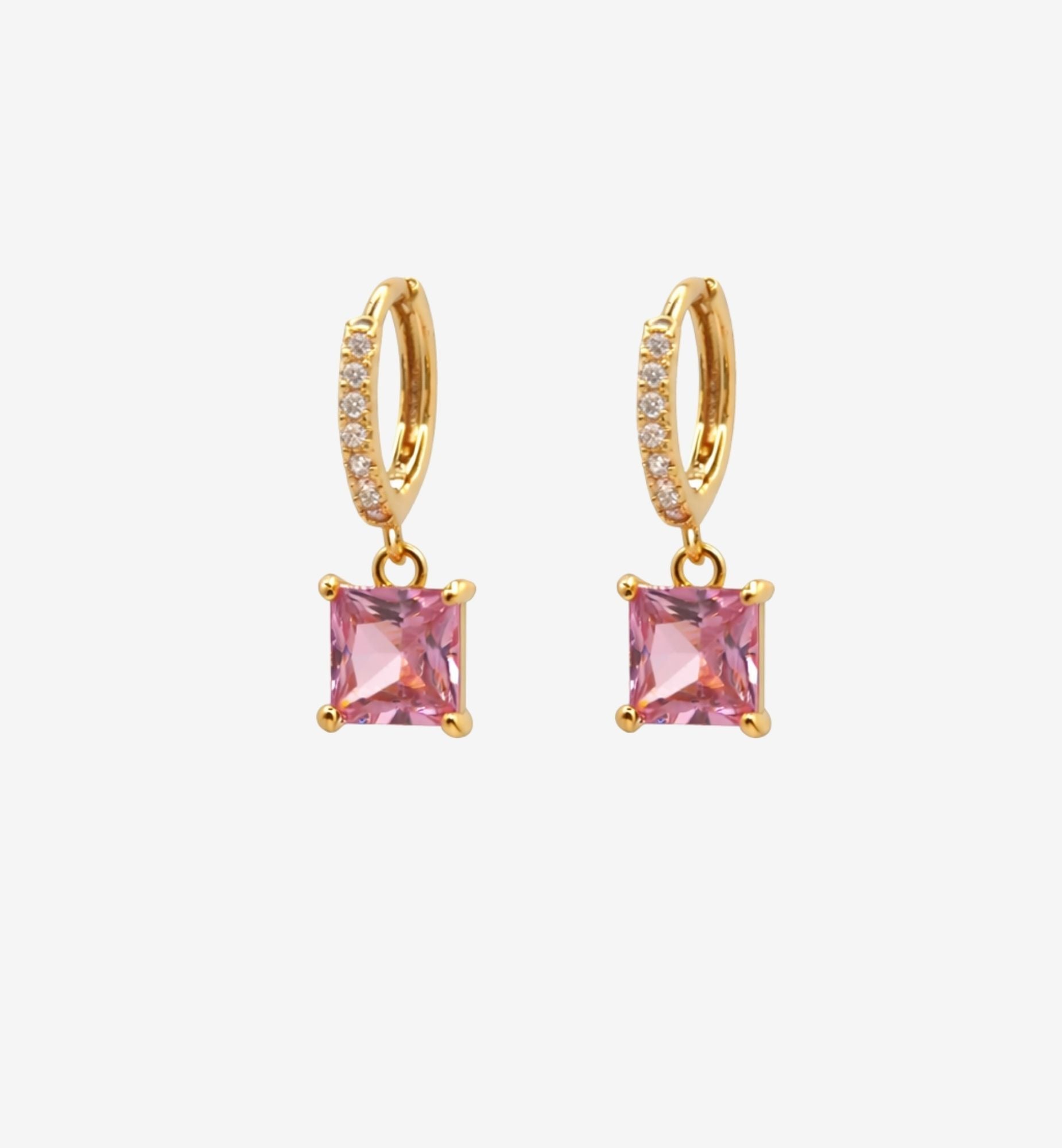 Shikaku Pink and Gold Stone Tennis Earrings