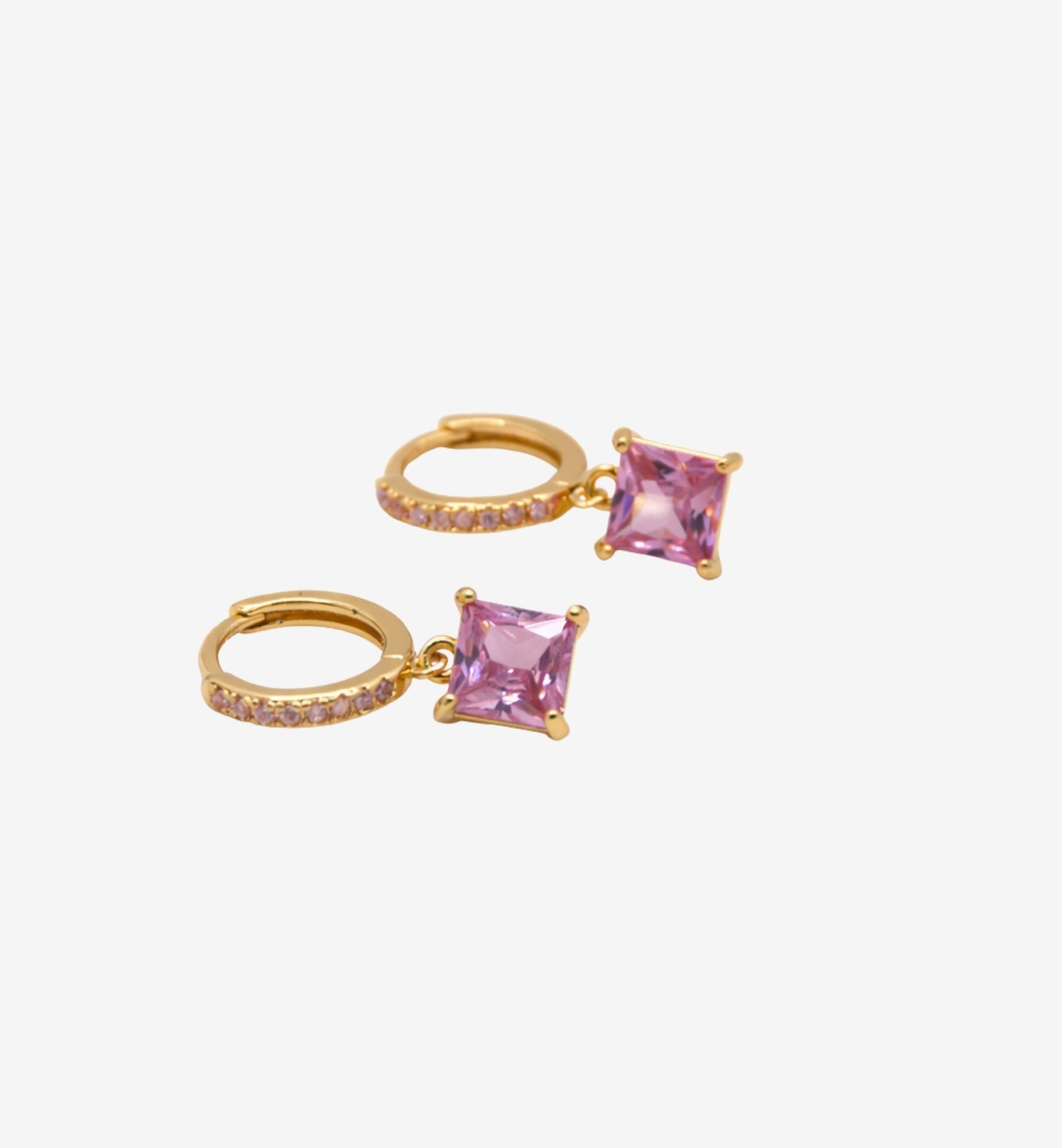 Shikaku Pink and Gold Stone Tennis Earrings