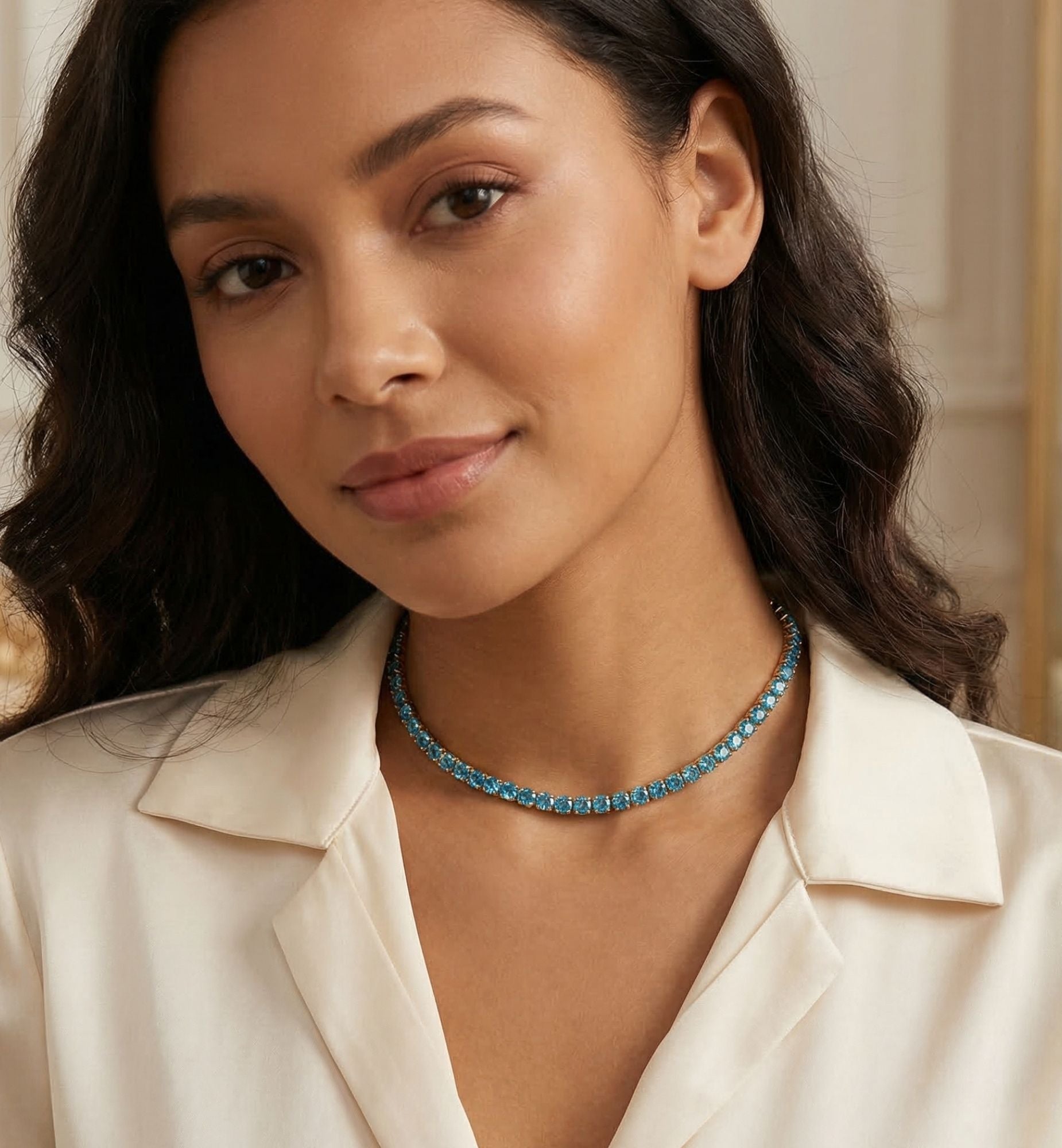 Shikaku Blue and Silver Tennis Necklace