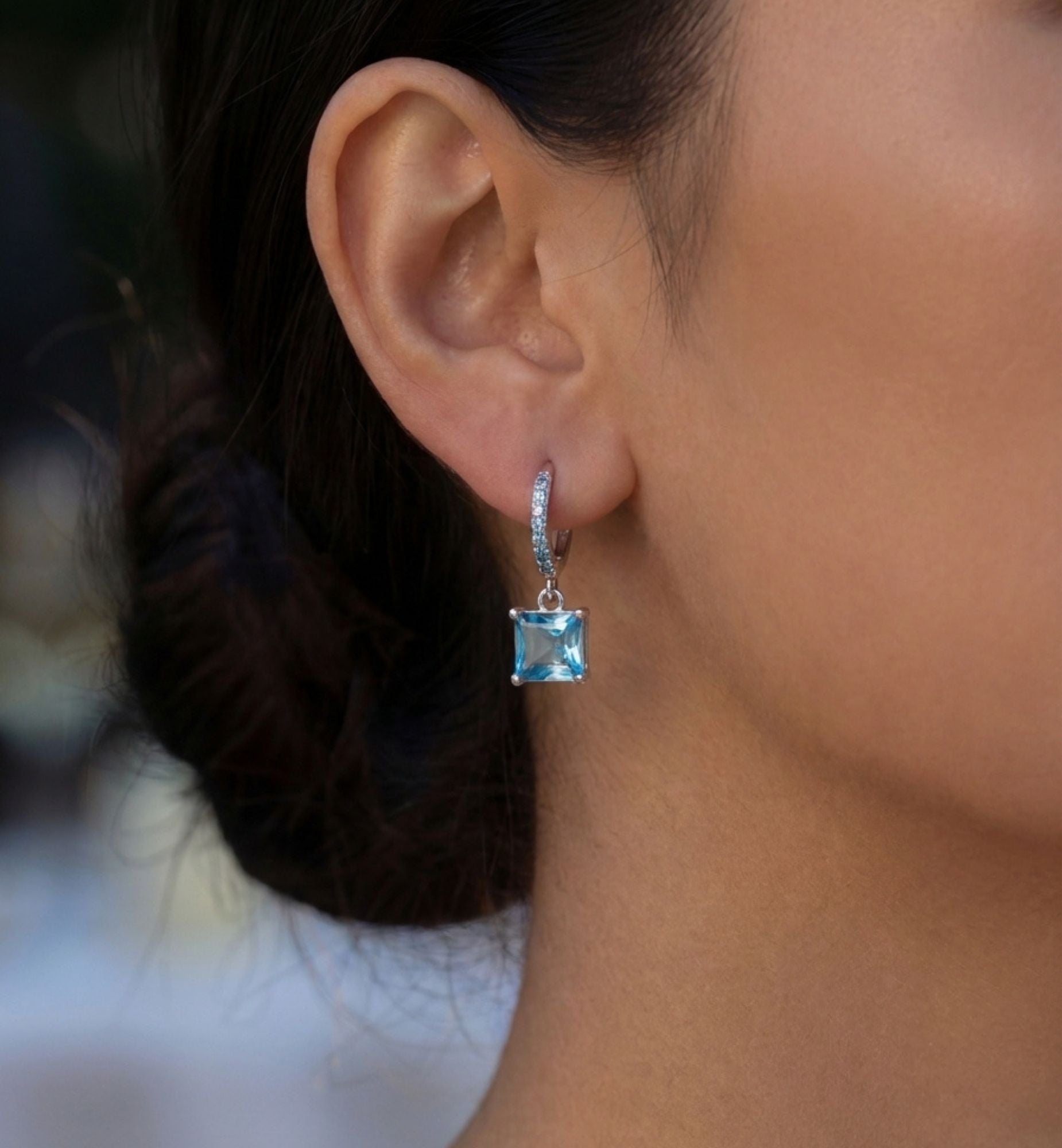 Shikaku Blue and Silver Stone Earrings