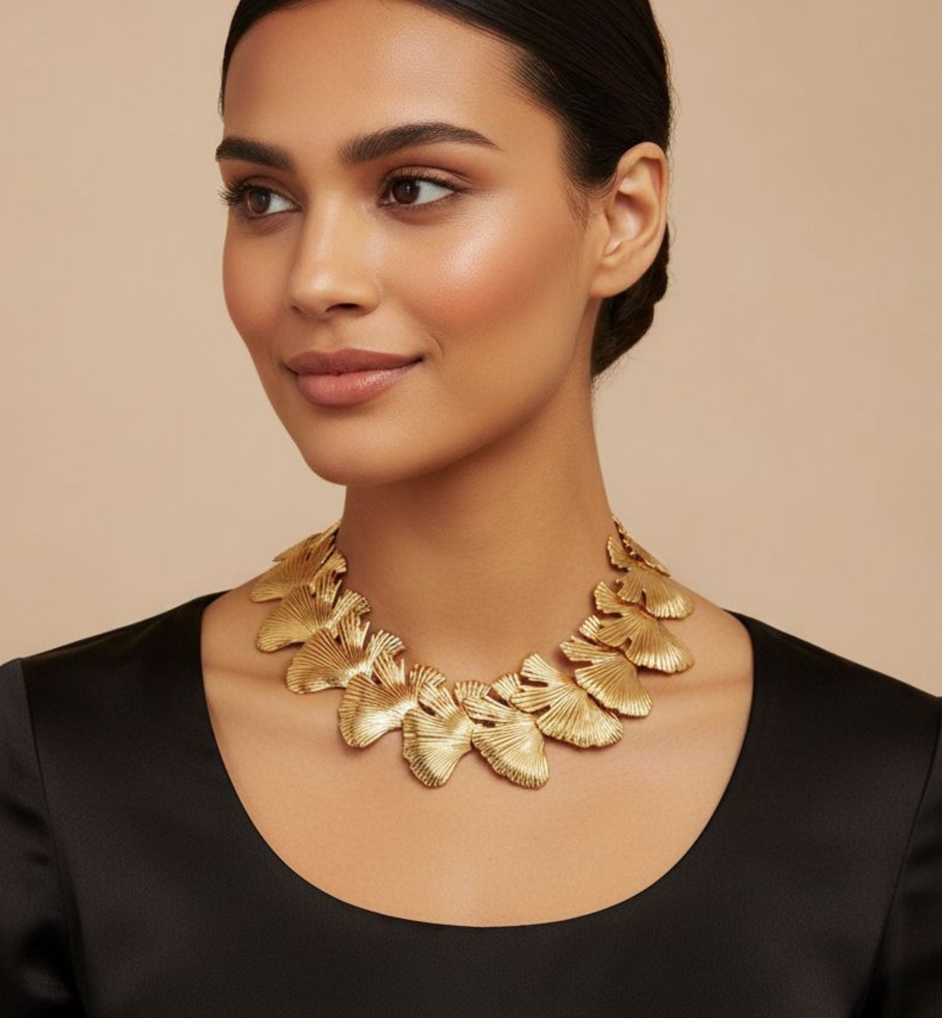 Gingko Gold Statement Layered Necklace