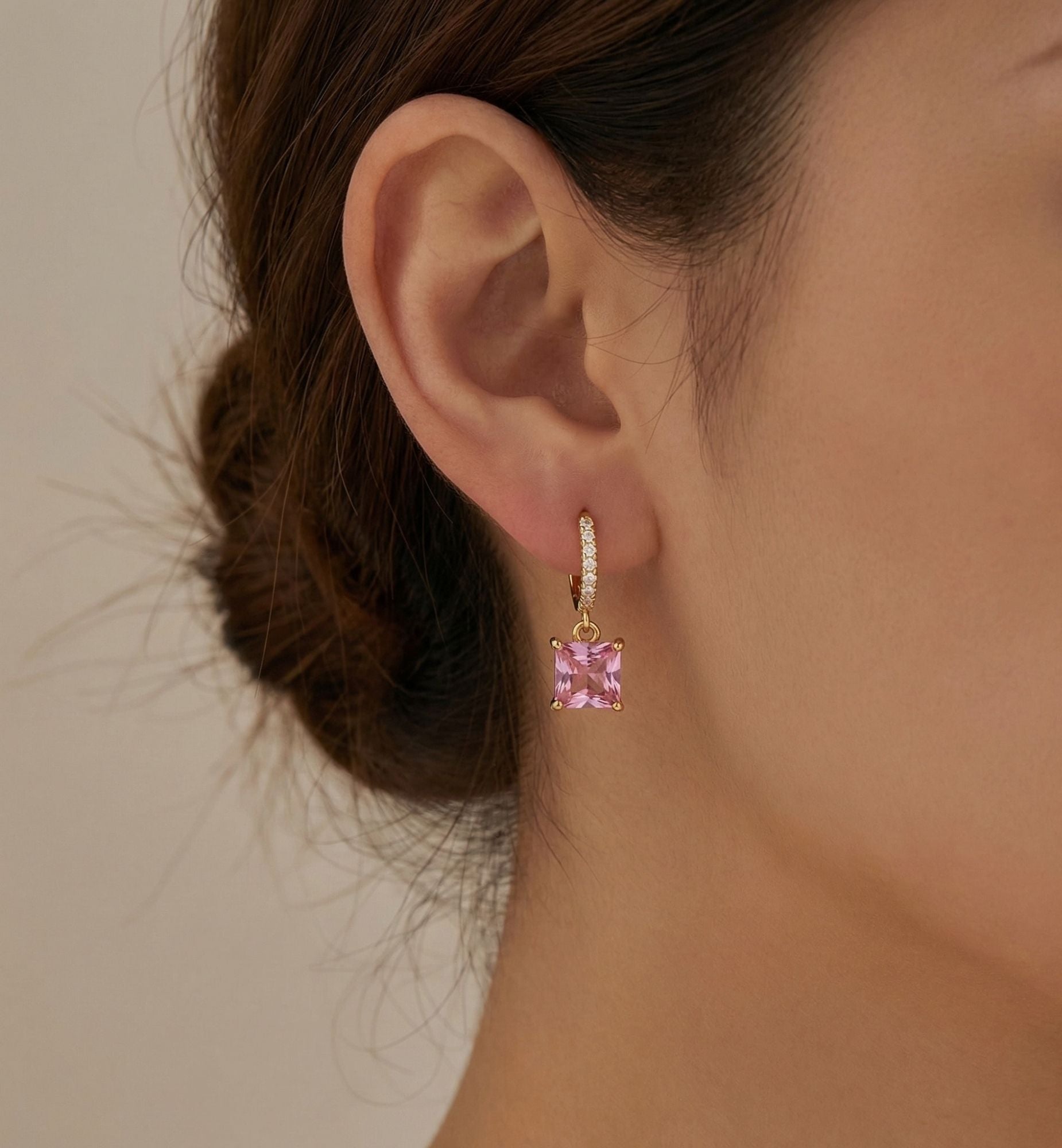 Shikaku Pink and Gold Stone Tennis Earrings