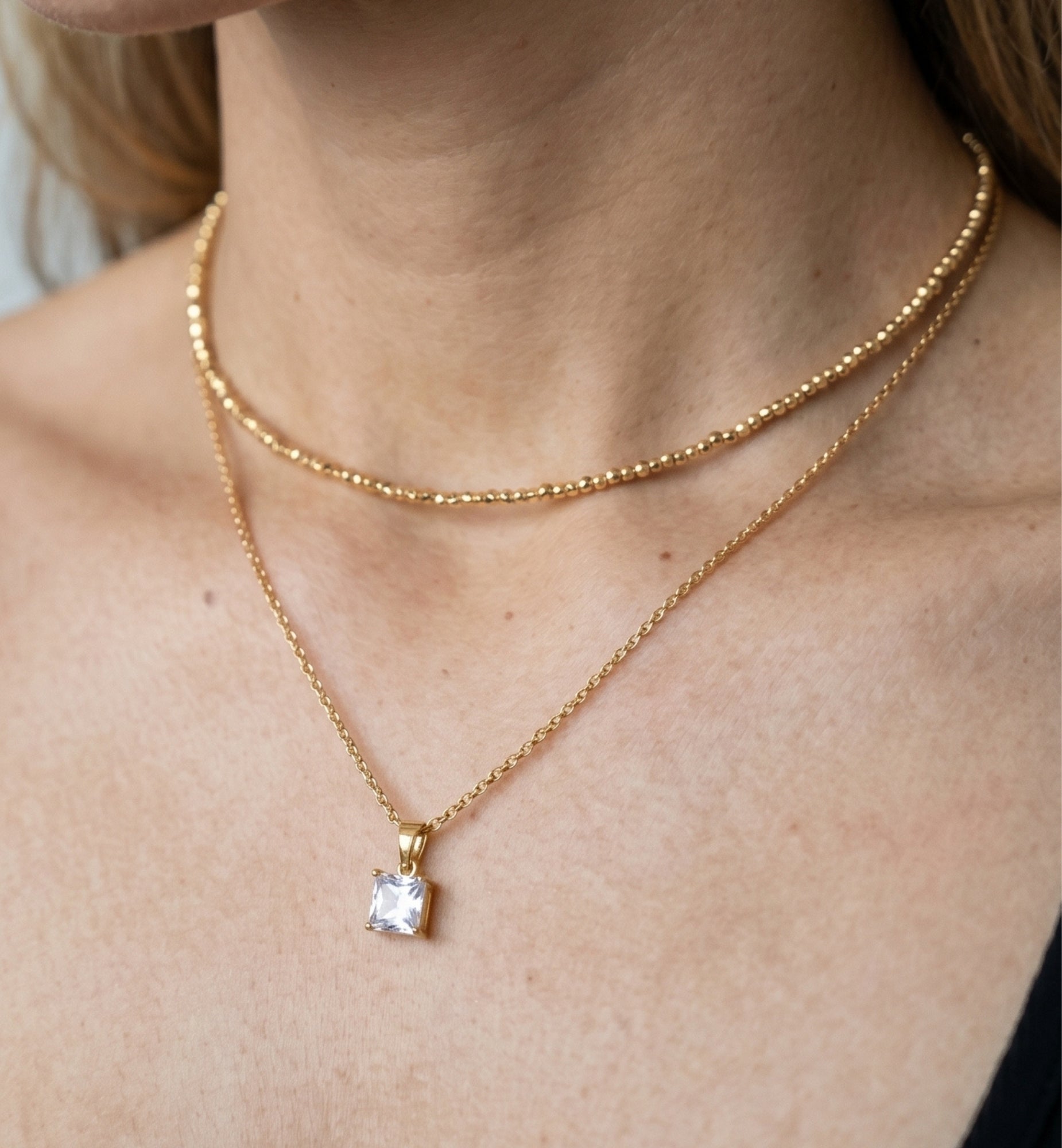 Shikaku Gold Stone Earrings + Necklace