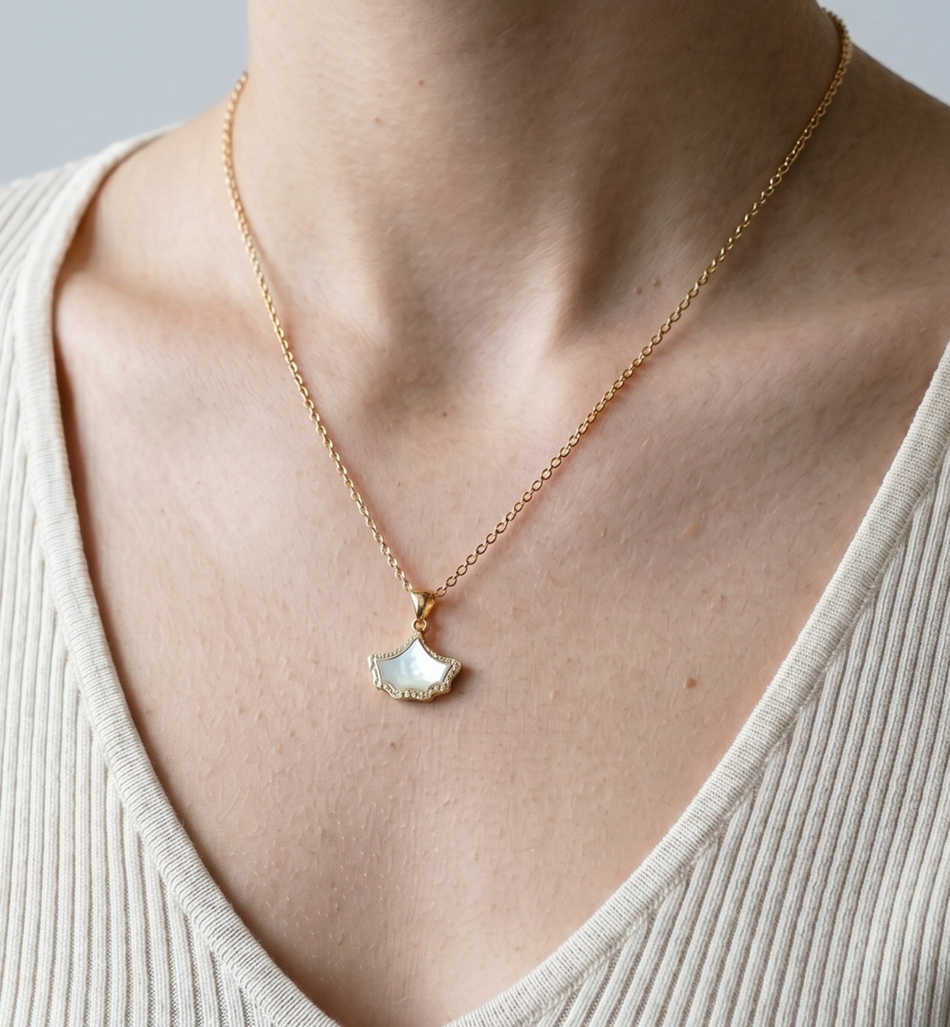 Gingko Gold Shell Earrings + Necklace