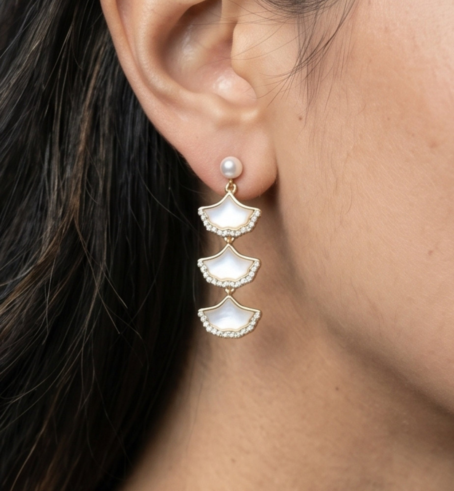 Gingko Gold Shell Earrings + Necklace