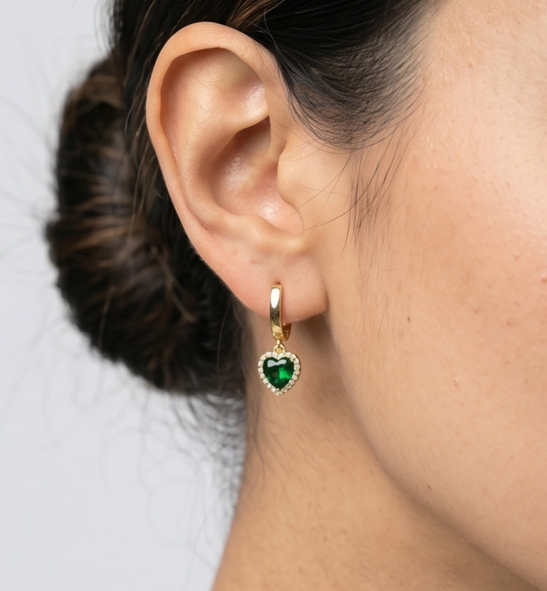 Kokoro Green Heart Hoop Earrings