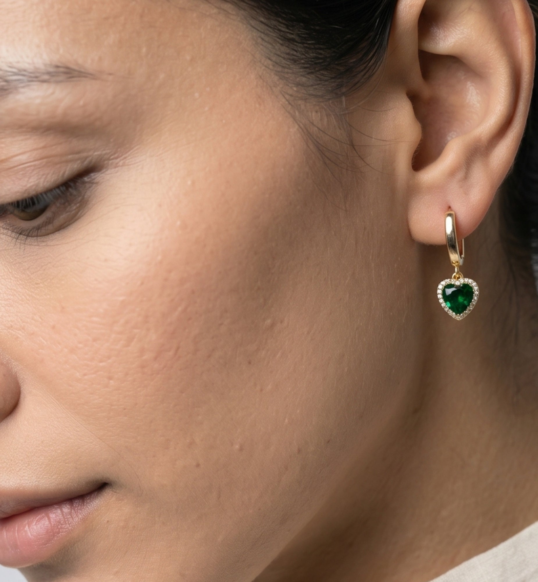 Kokoro Green Heart Hoop Earrings