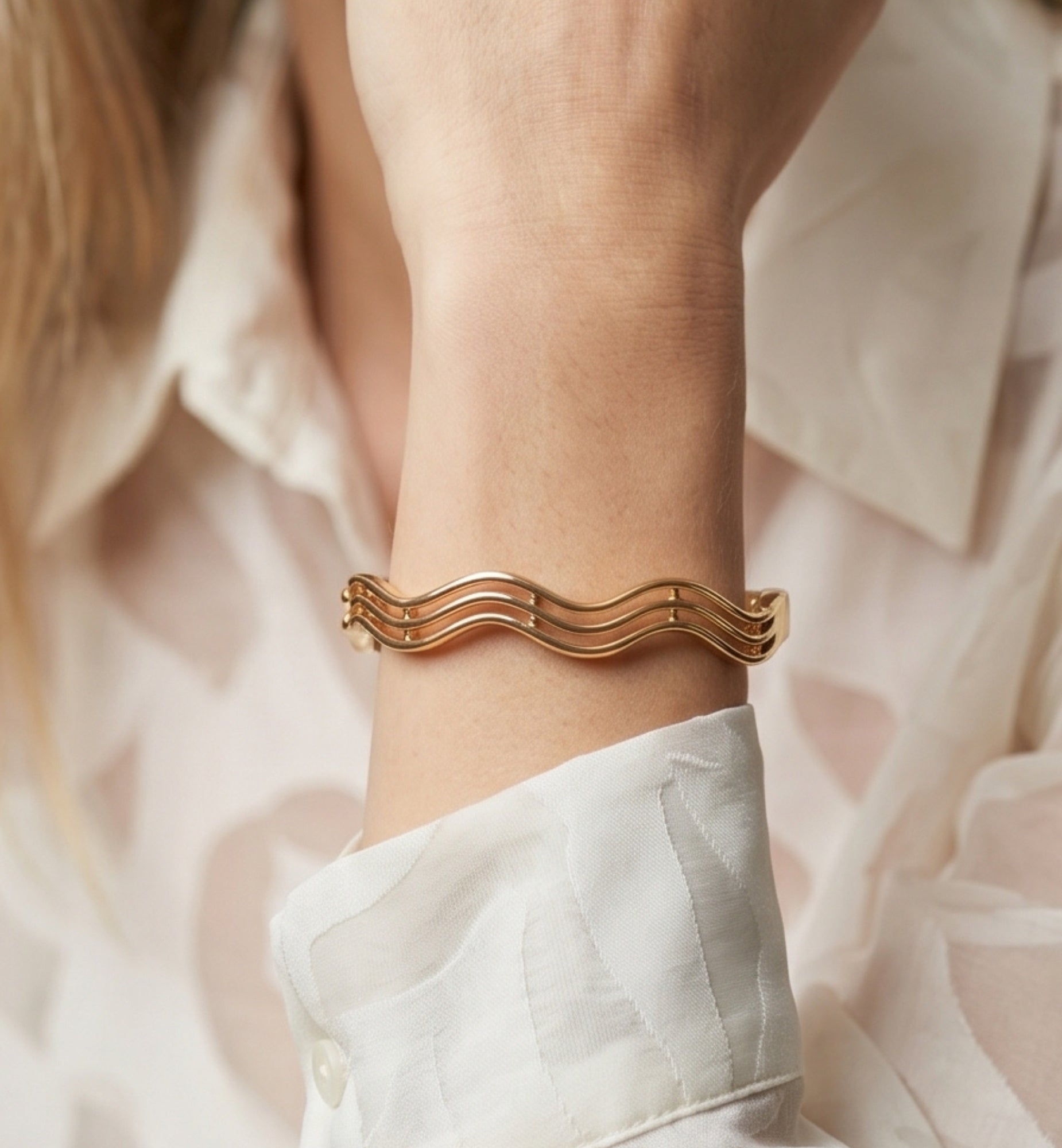 Nami Gold Wave Earrings + Bangle