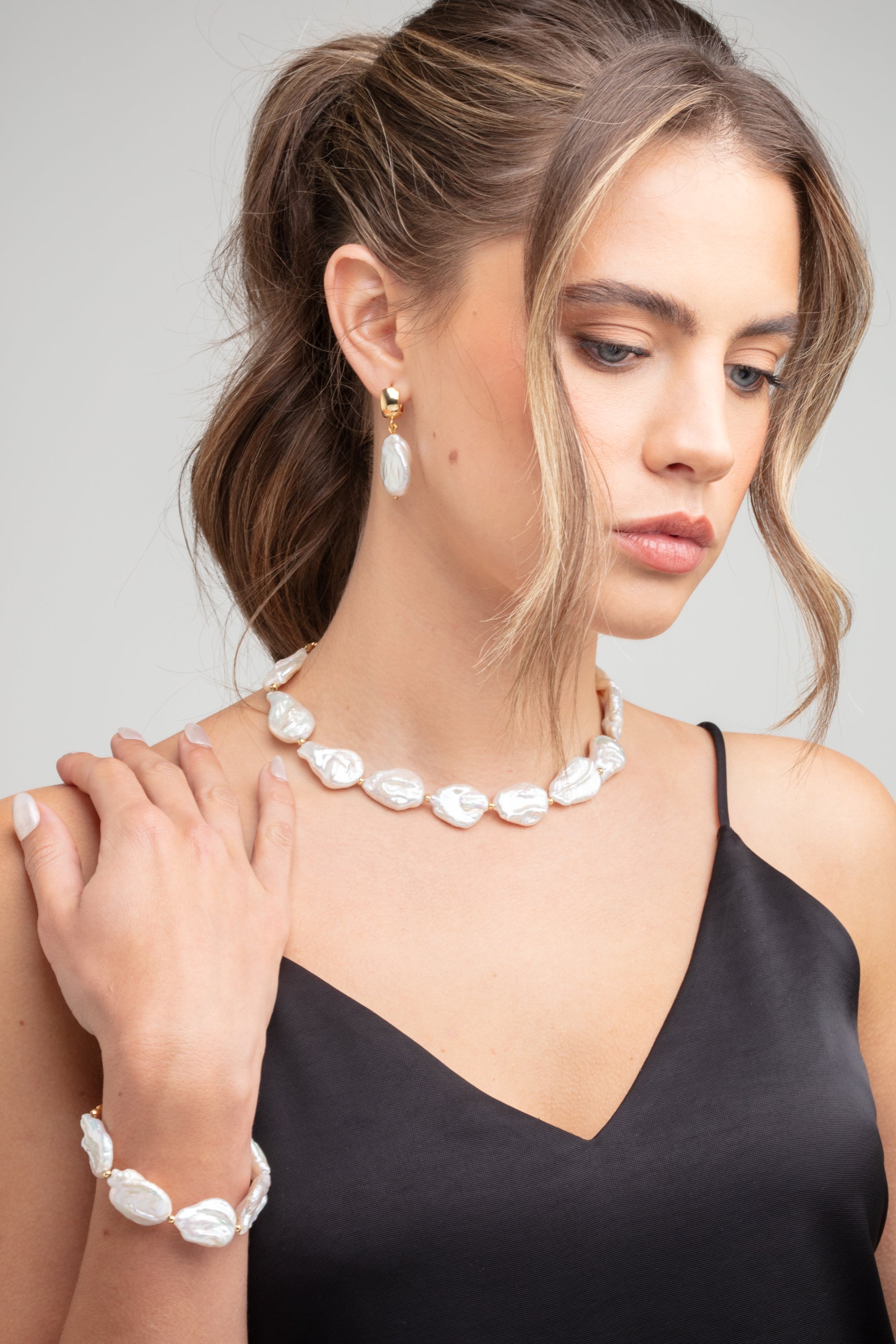Shinju Gold Baroque Pearl Earrings