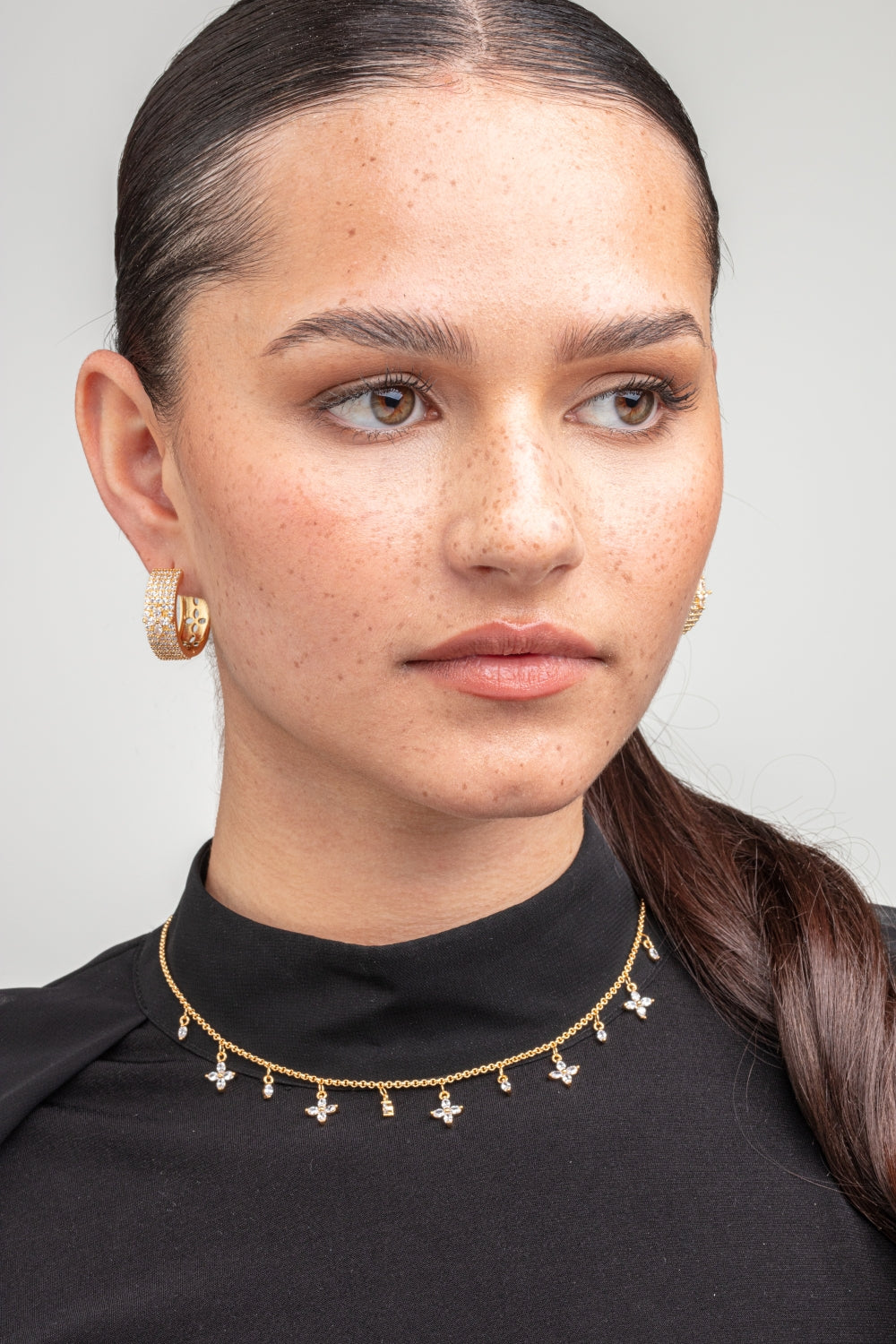 Kinmokusei Gold Floral Pavé Hoops