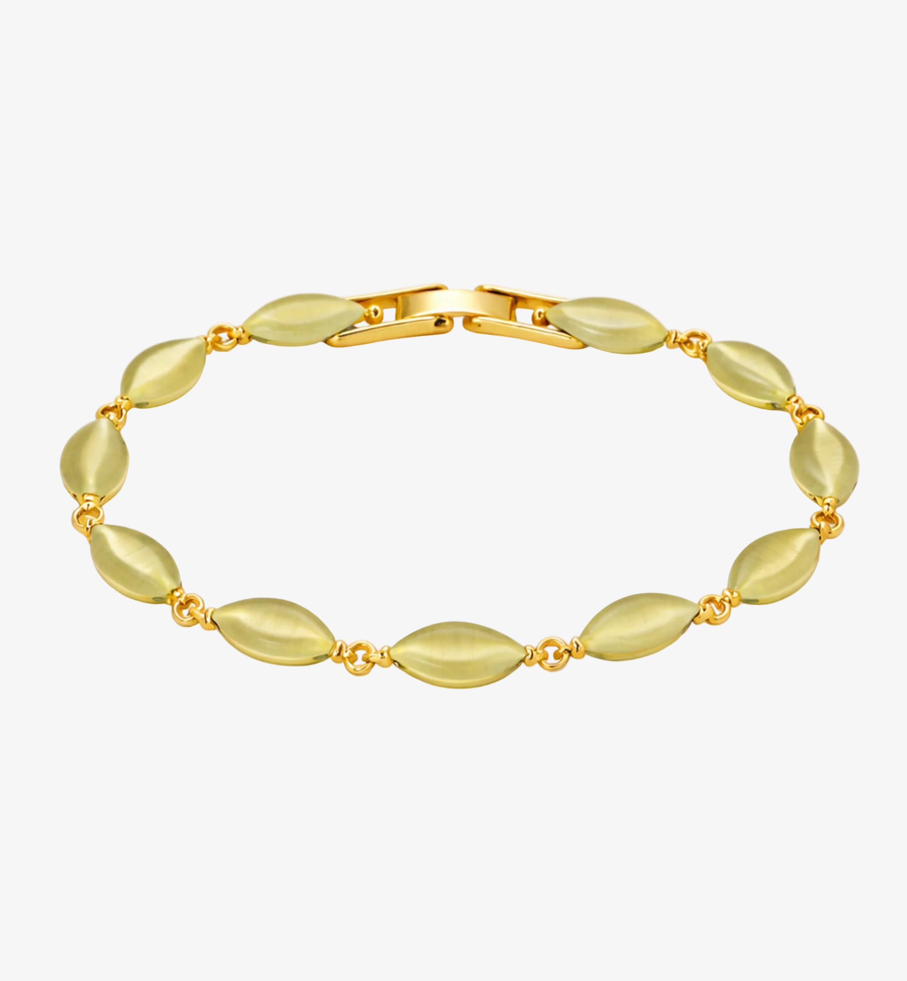 Gold bracelet with yellow gemstones on a white background