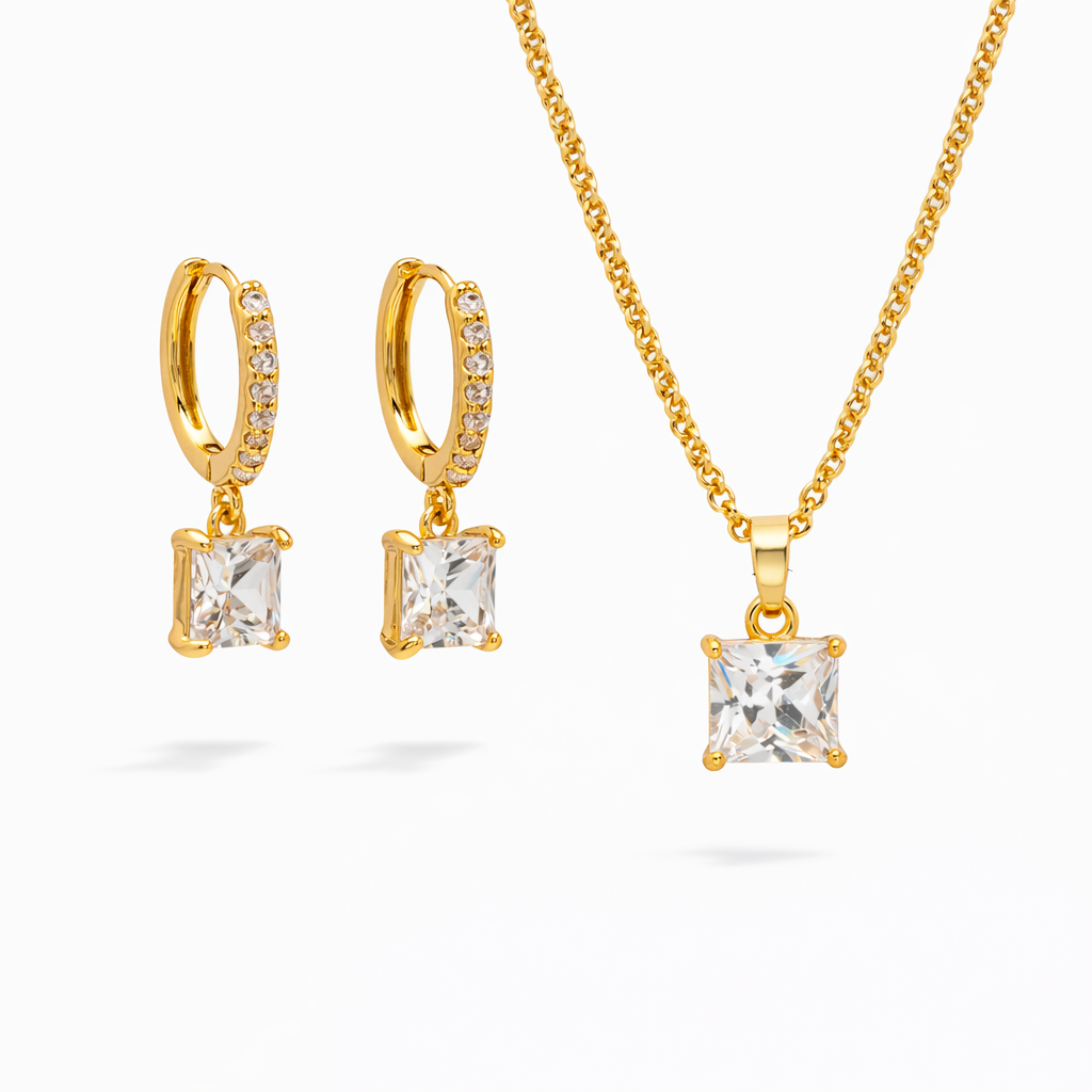 Shikaku Gold Stone Earrings + Necklace