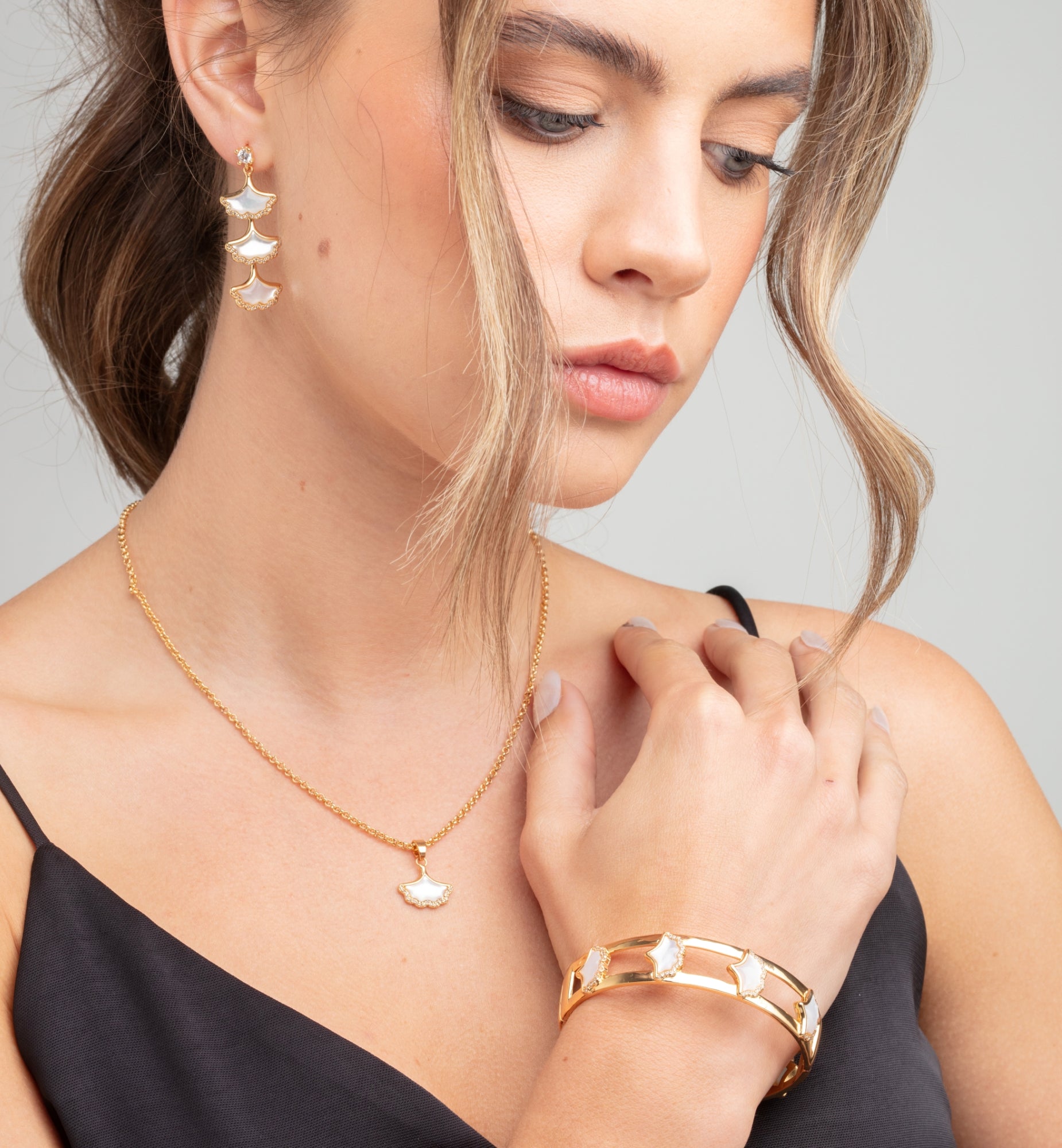 Gingko Gold Shell Bangle 18K Gold Plated  18K Gold Plated by Uchi & Soto Jewellery