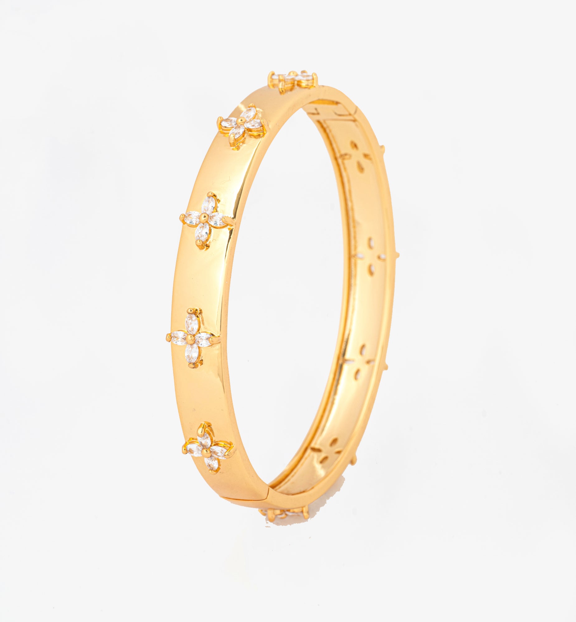 Kinmokusei Gold Bead Floral Bangle 18K Gold Plated Cz Rhinestones  18K Gold Plated by Uchi & Soto Jewellery