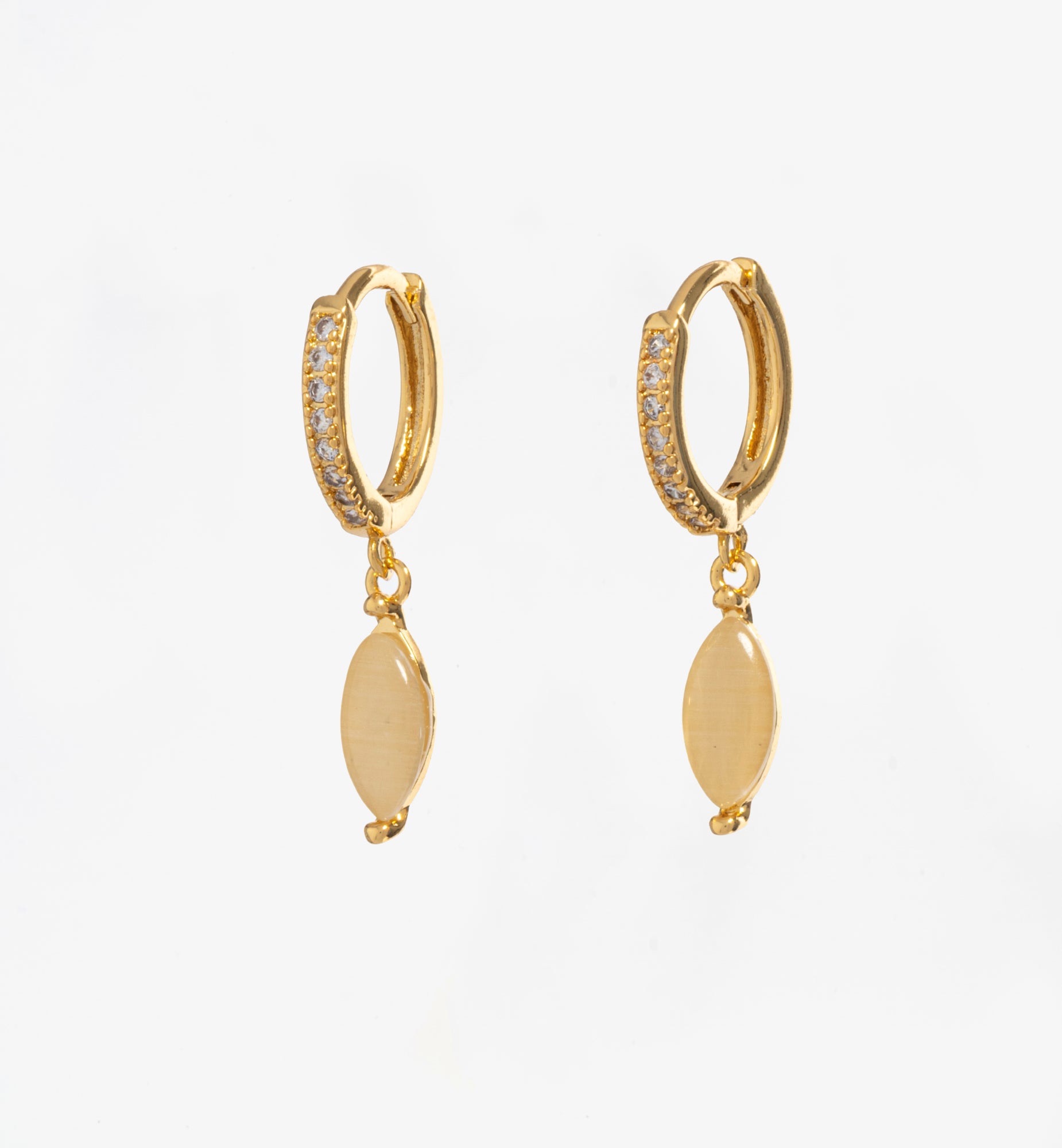 Nekomeishi Cream Cats Eye Earrings 18K Gold Plated Semi Precious Stone  18K Gold Plated by Uchi & Soto Jewellery