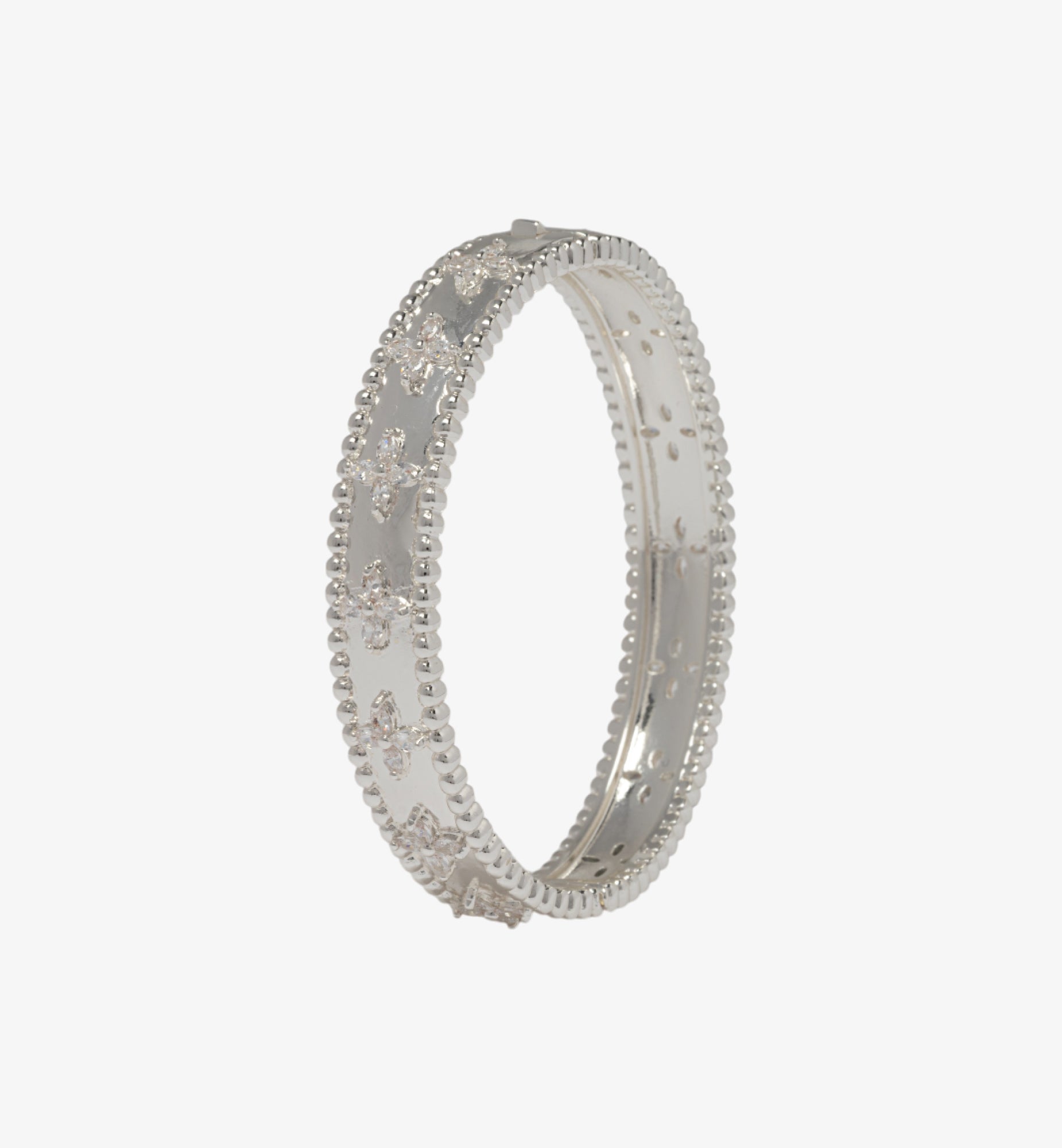 Kinmokusei Silver Bead Floral Bangle 925 Silver Plated Cz Rhinestones  925 Sterling Silver by Uchi & Soto Jewellery