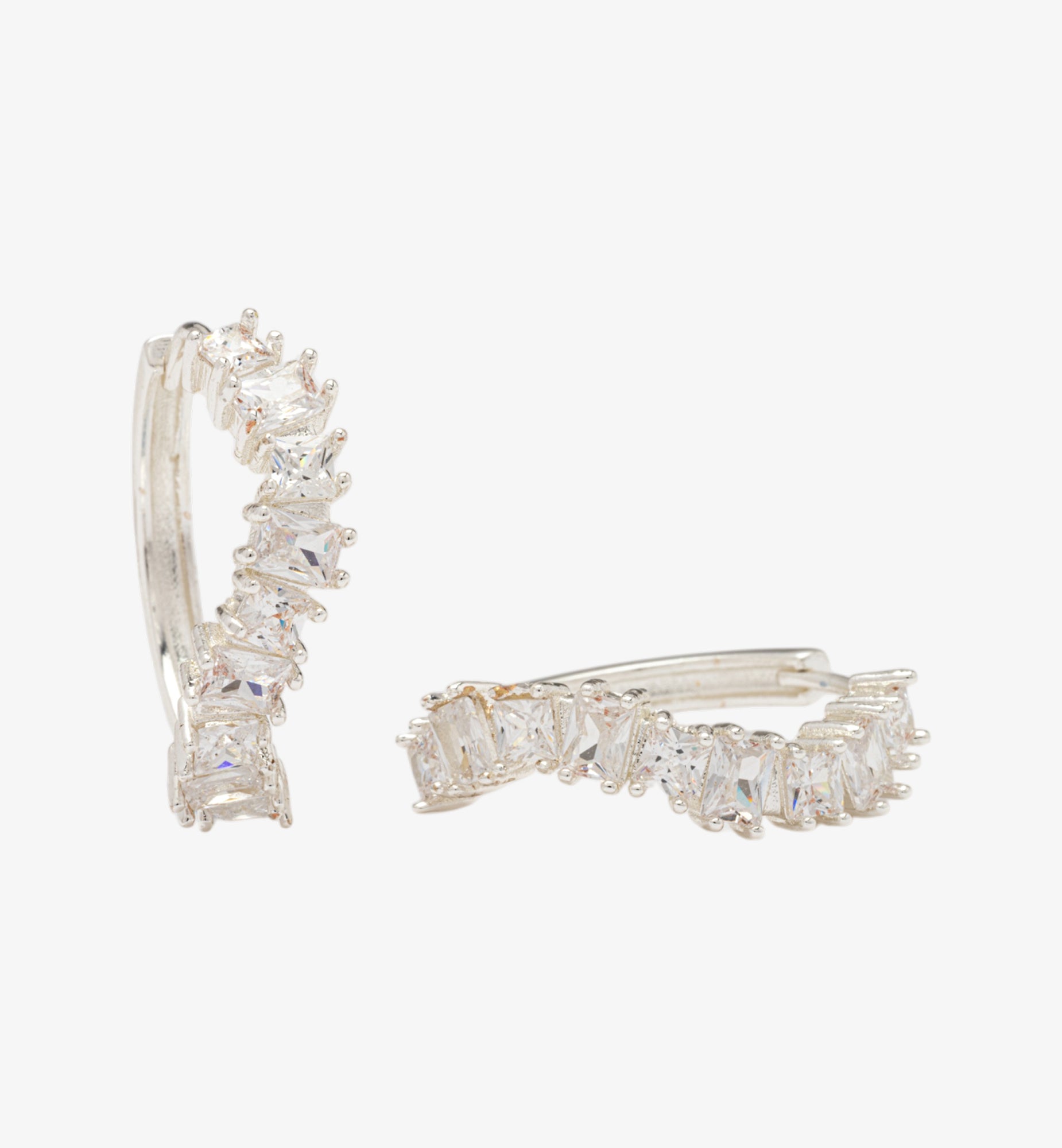 Nami Silver Stone Wave Earrings 925 Silver Plated Cz Rhinestones  925 Sterling Silver by Uchi & Soto Jewellery